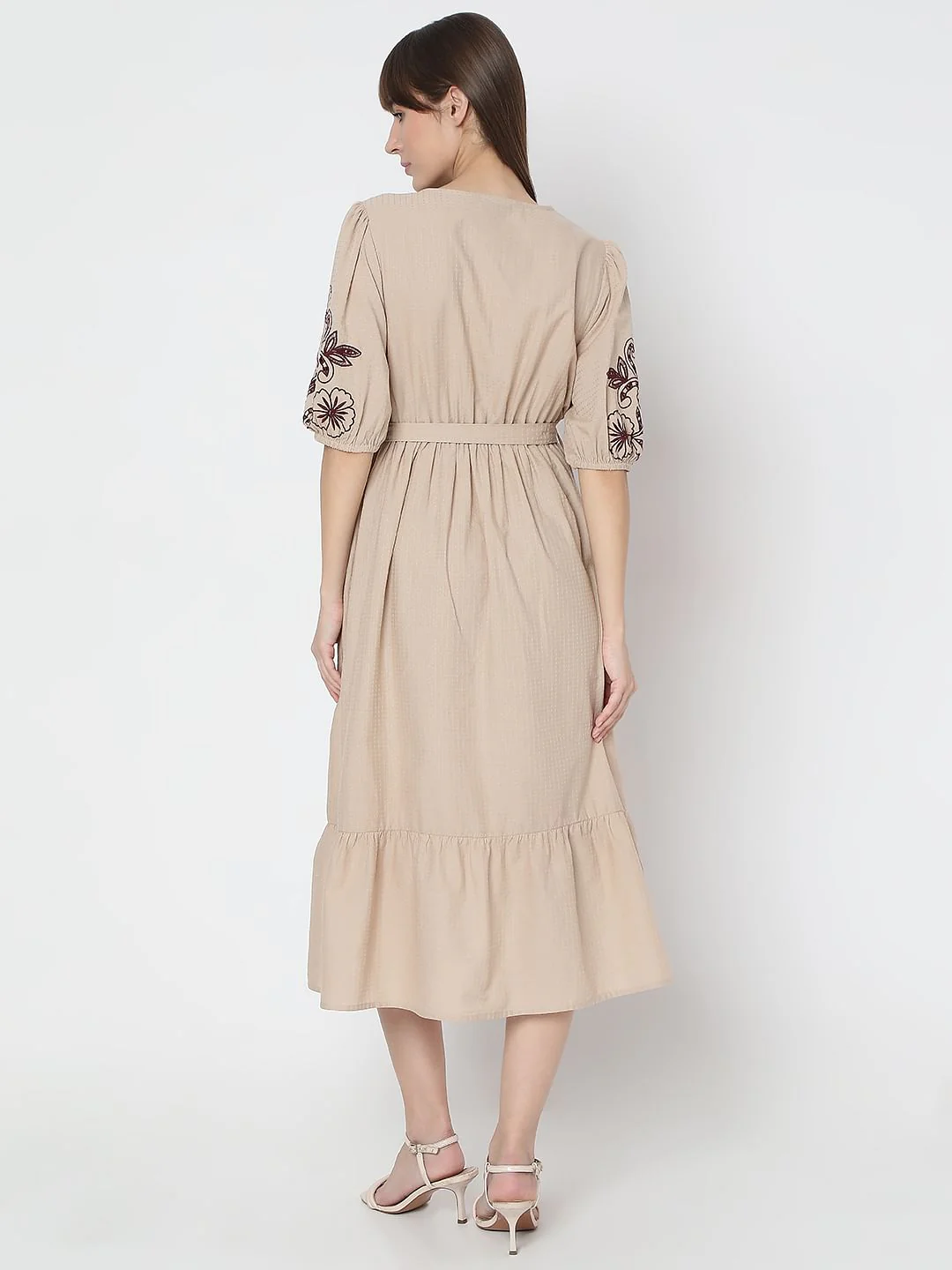 Beige Embroidered Midi Dress - Image 4