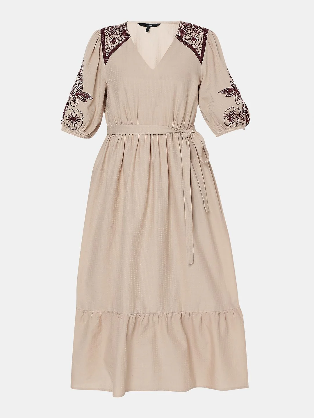 Beige Embroidered Midi Dress - Image 7