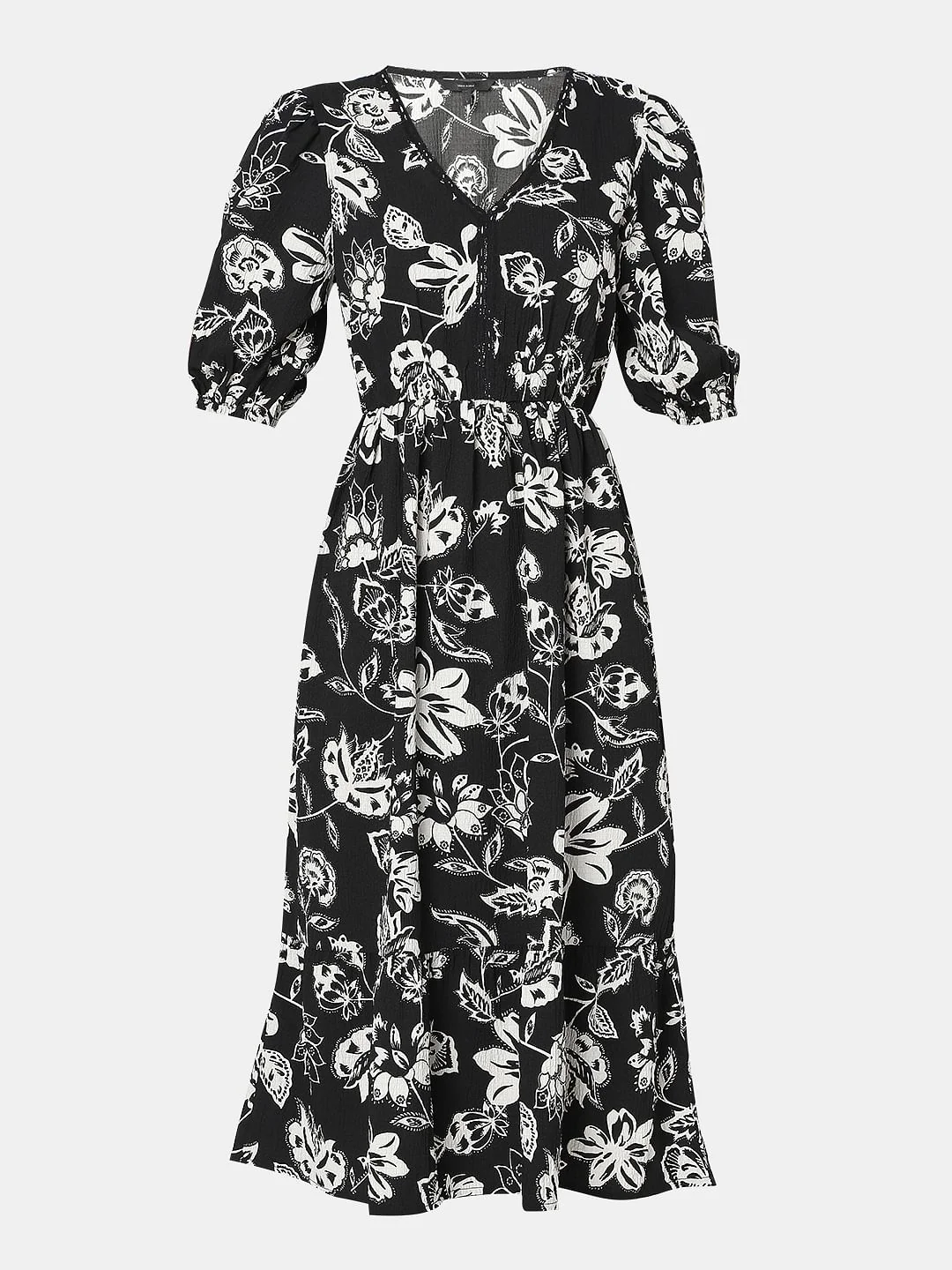 Black Printed Cotton Midi Dress - Image 7