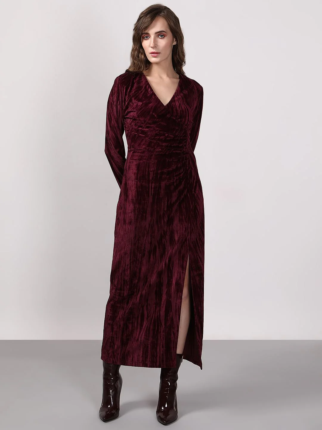 Maroon Velvet Dress - Image 2
