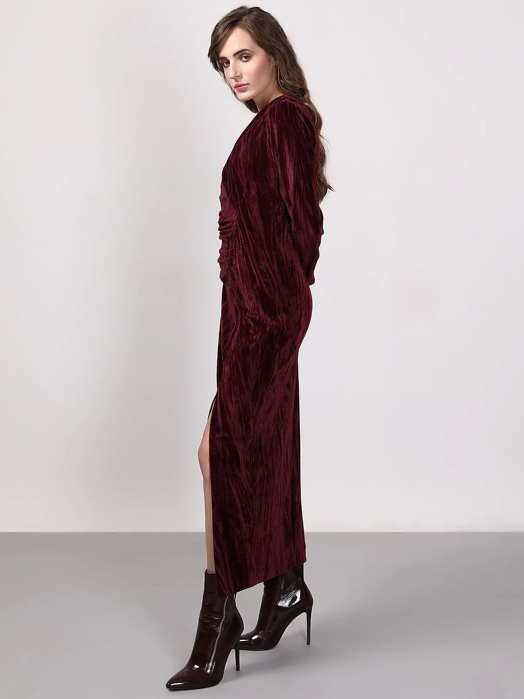 Maroon Velvet Dress - Image 3