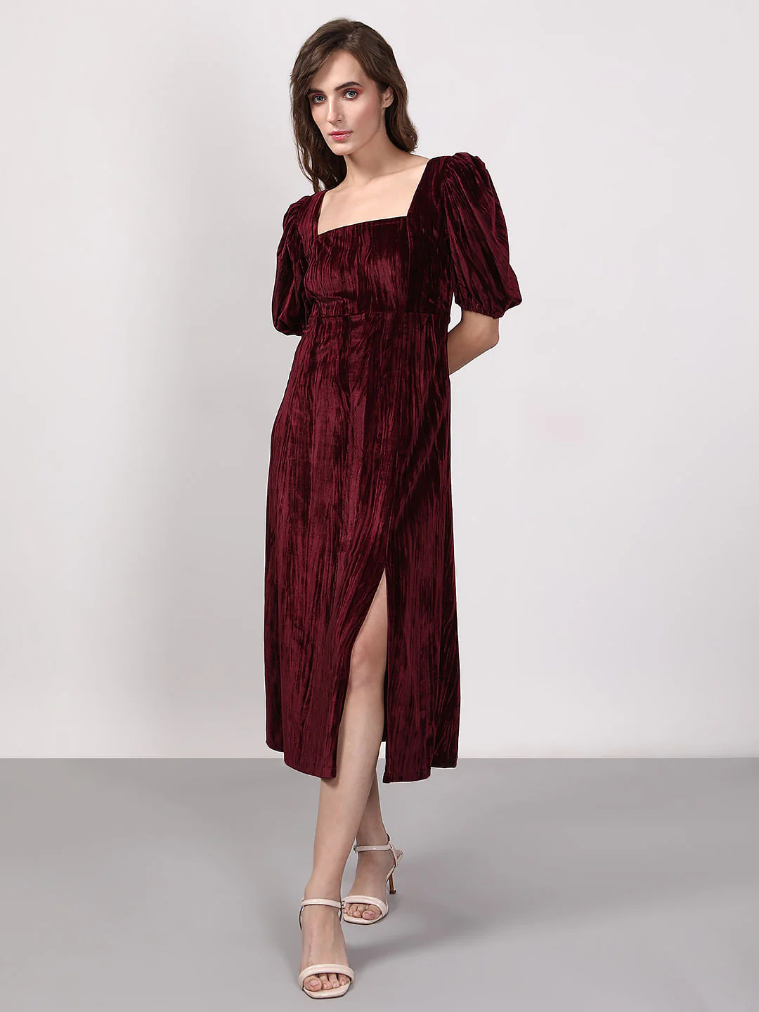Maroon Velvet Shift Dress - Image 2