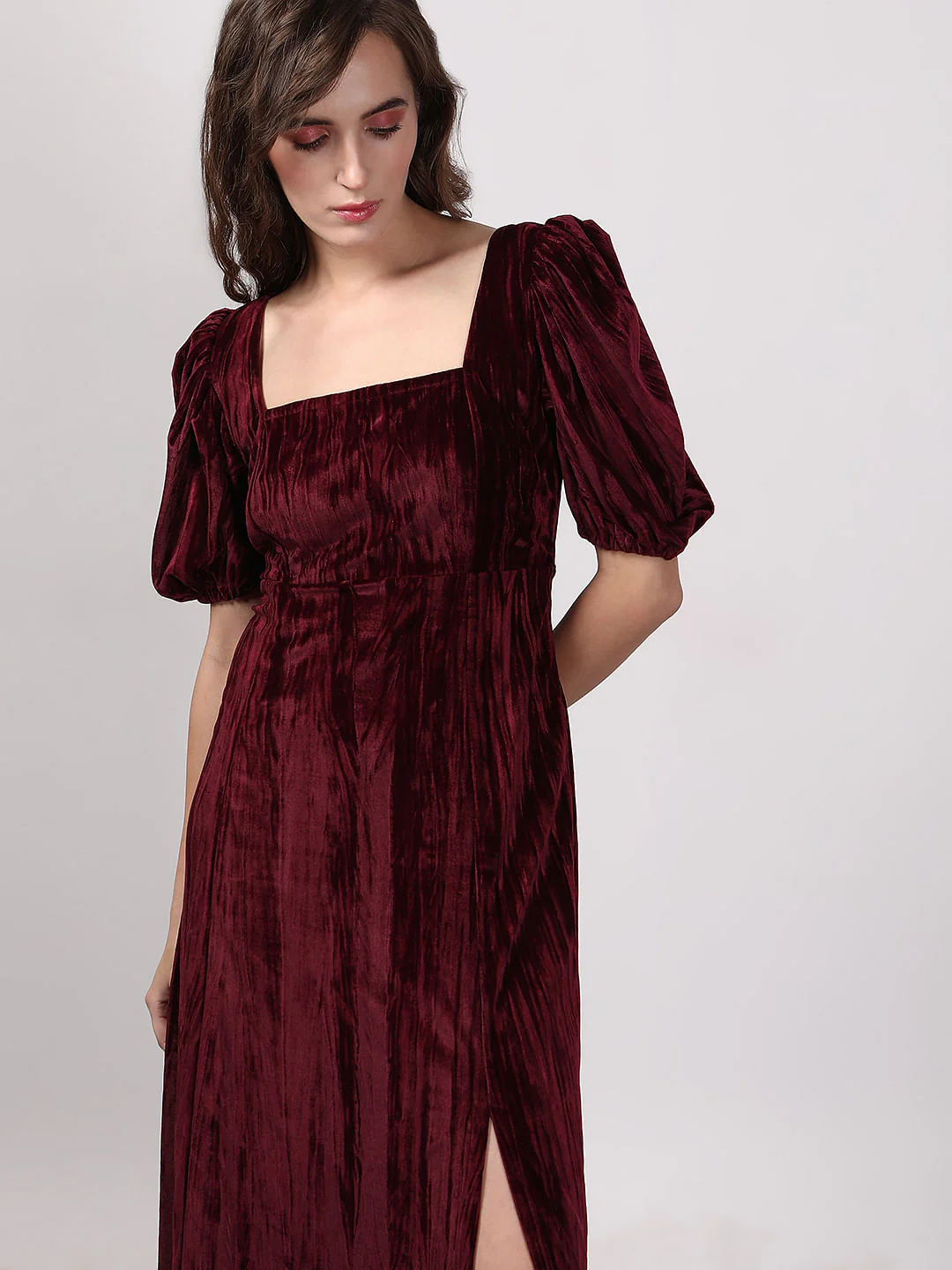 Maroon Velvet Shift Dress - Image 5