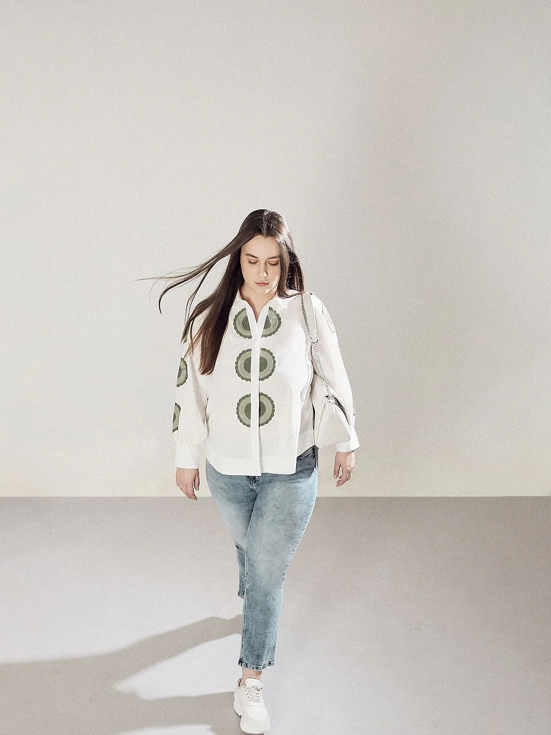 Curve White Printed Cotton Shirt