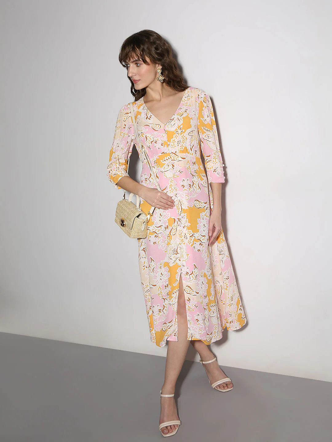 Pink Floral Midi Dress