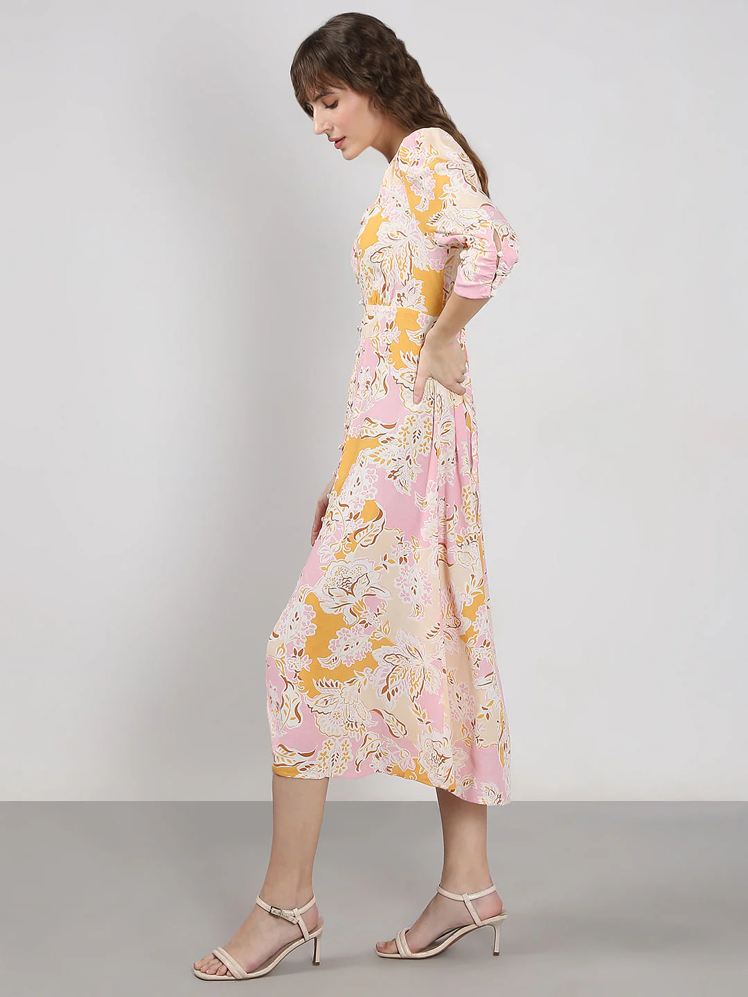 Pink Floral Midi Dress - Image 3