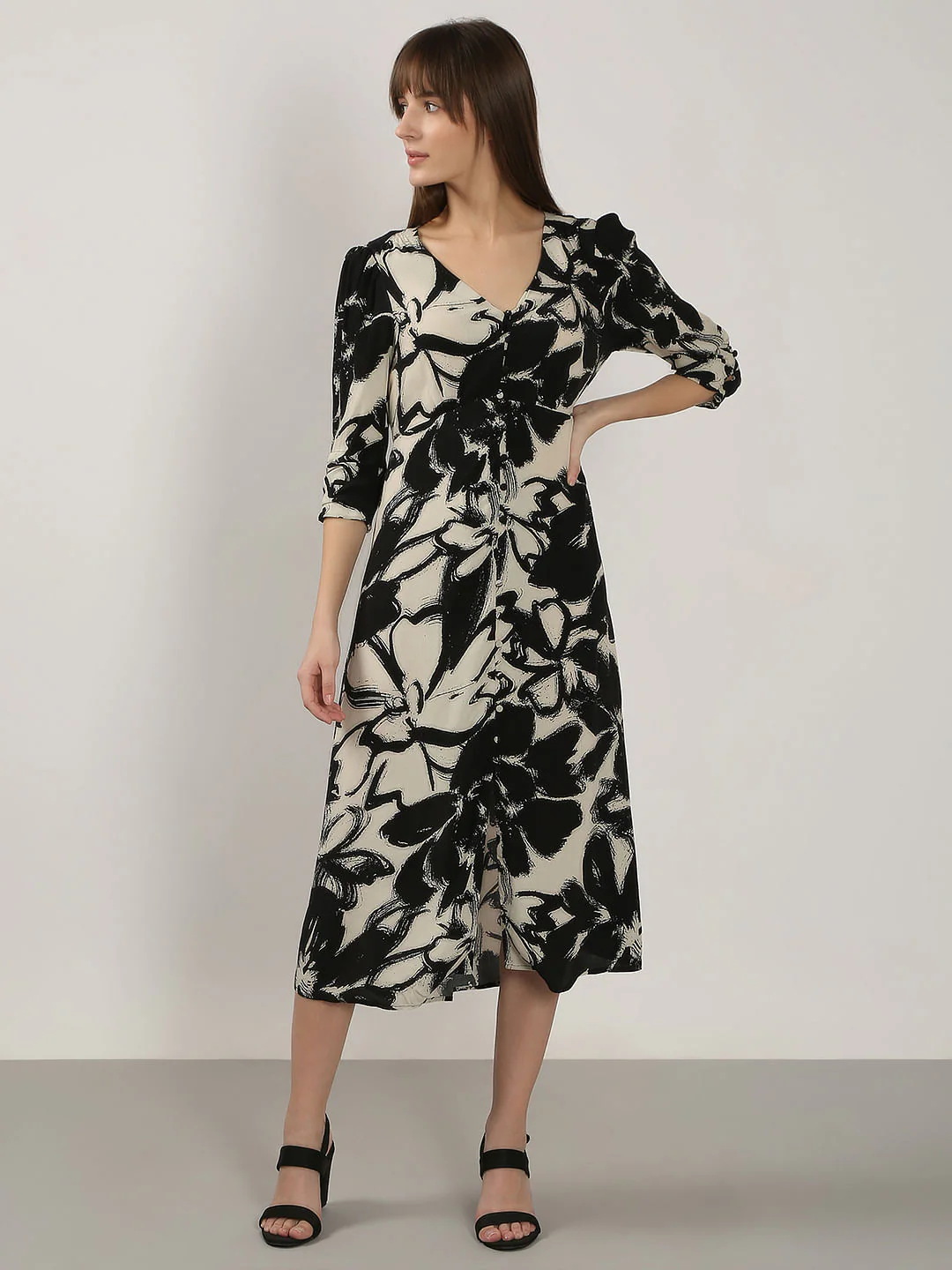 Black Floral Midi Dress - Image 2