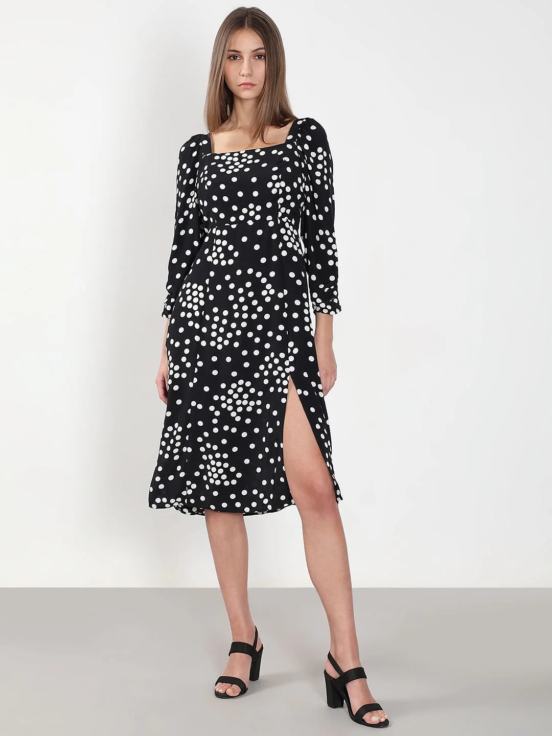 Black Polka Dot Midi Dress - Image 2