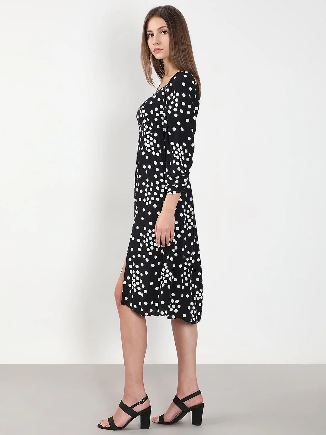 Black Polka Dot Midi Dress - Image 3