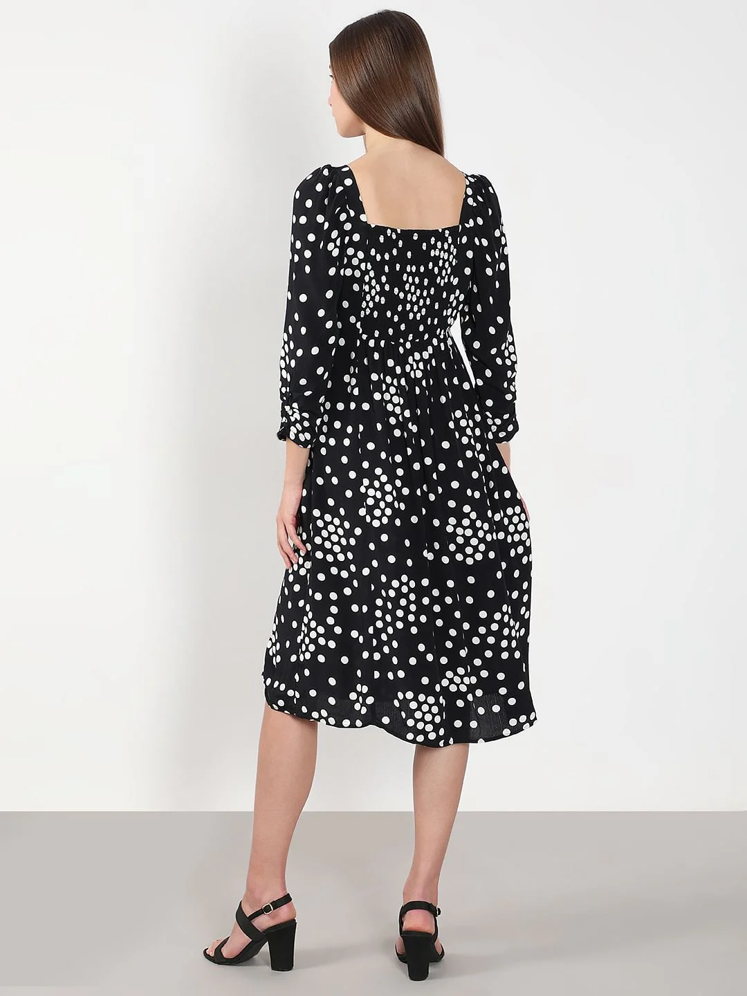 Black Polka Dot Midi Dress - Image 4