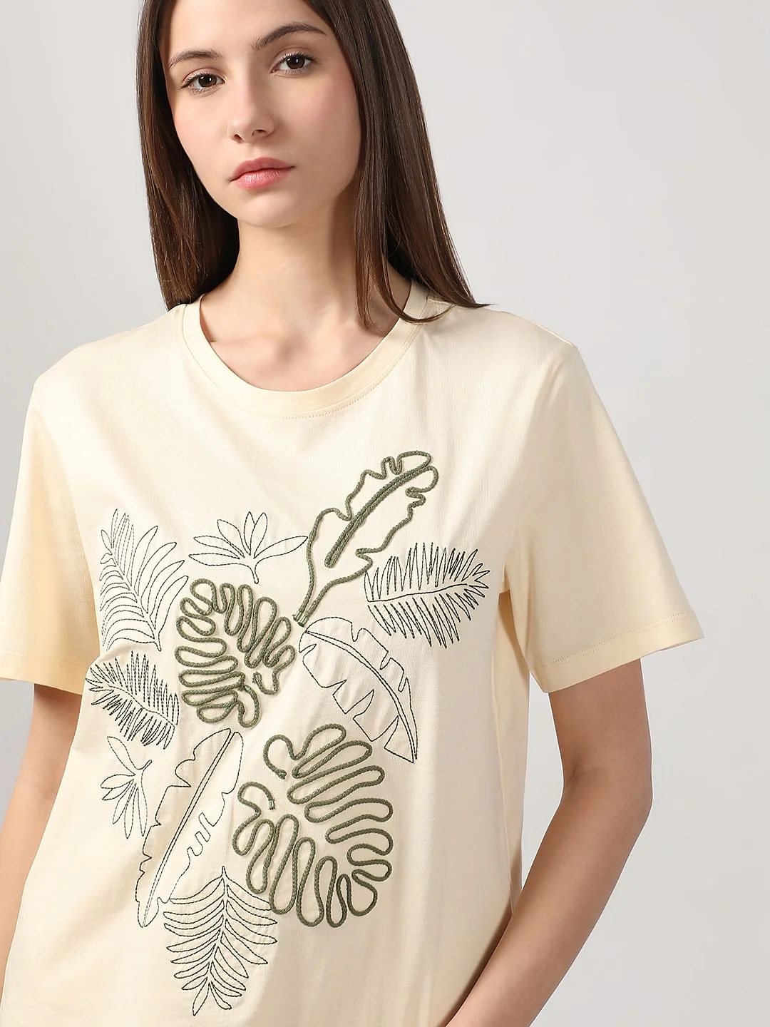 Ecru Cording Detail Cotton T-Shirt - Image 6