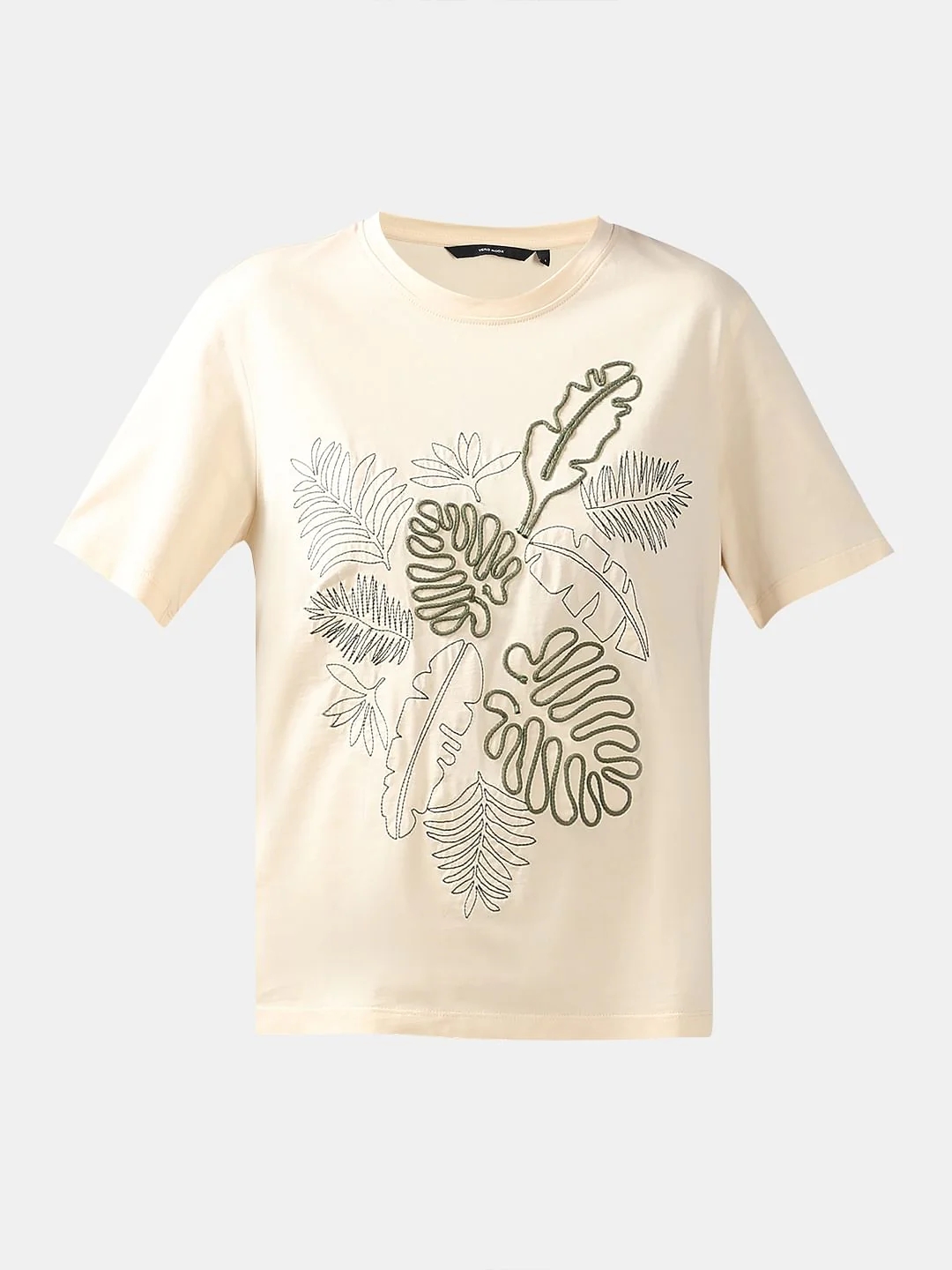 Ecru Cording Detail Cotton T-Shirt - Image 7