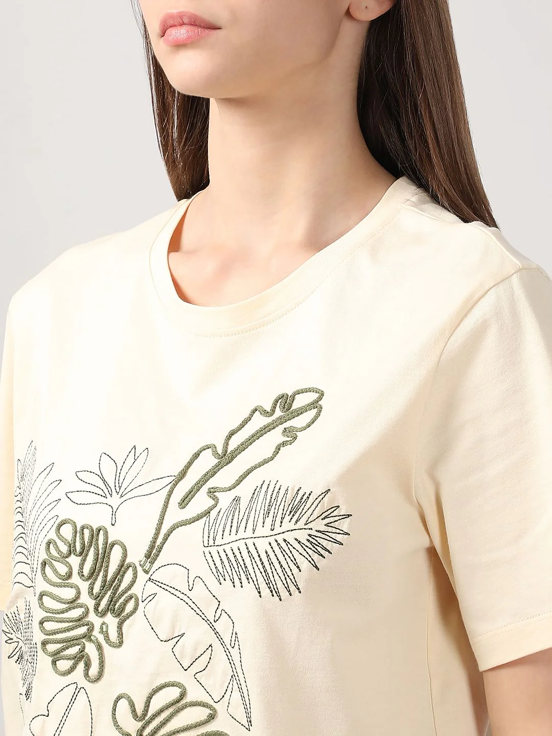 Ecru Cording Detail Cotton T-Shirt - Image 8