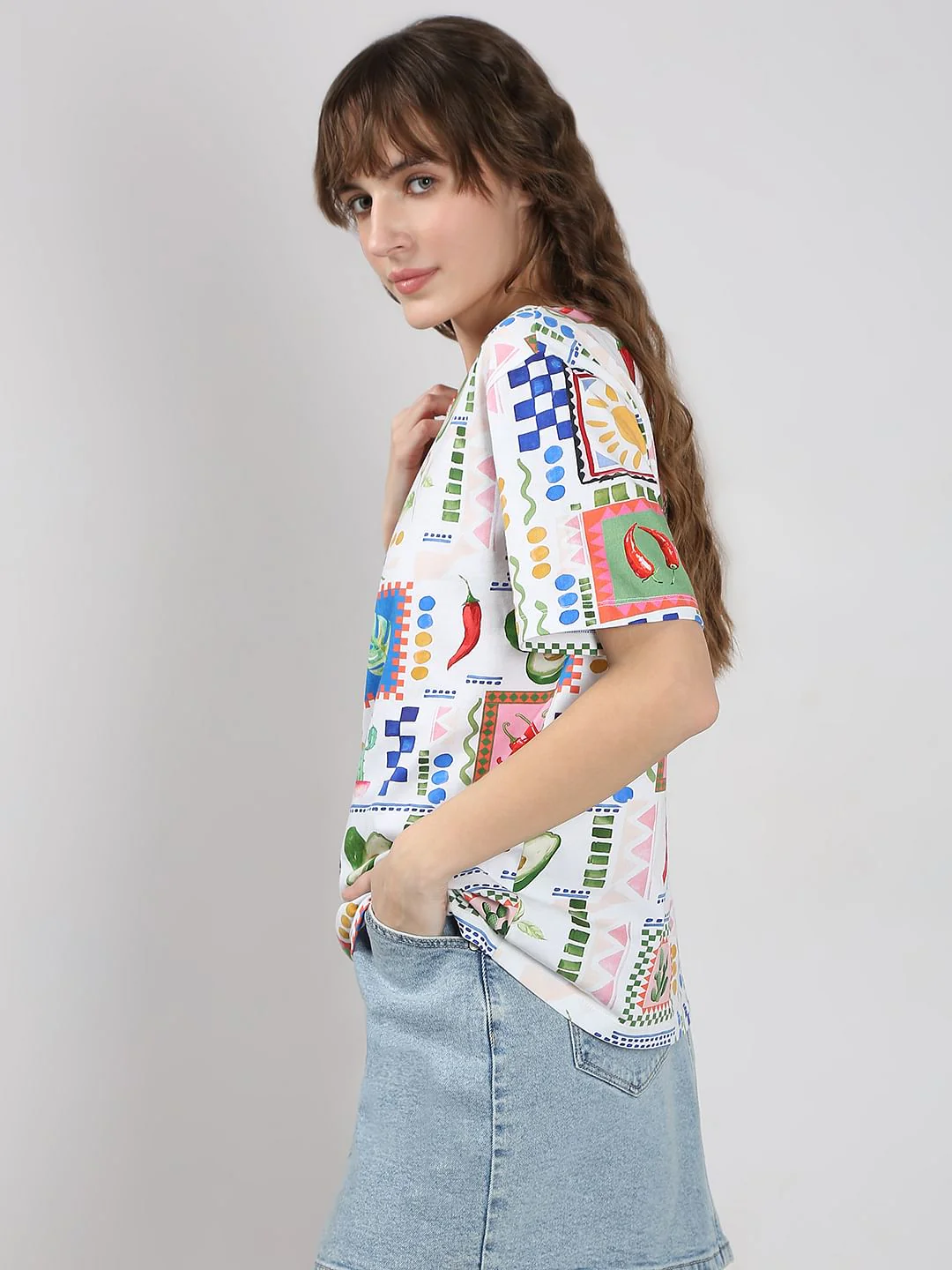 White Printed Cotton T-Shirt - Image 3