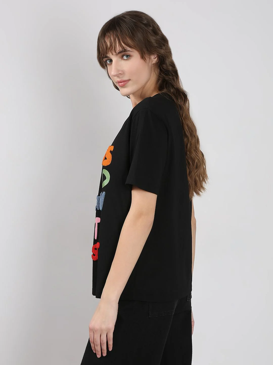 Black Printed Cotton T-Shirt - Image 3