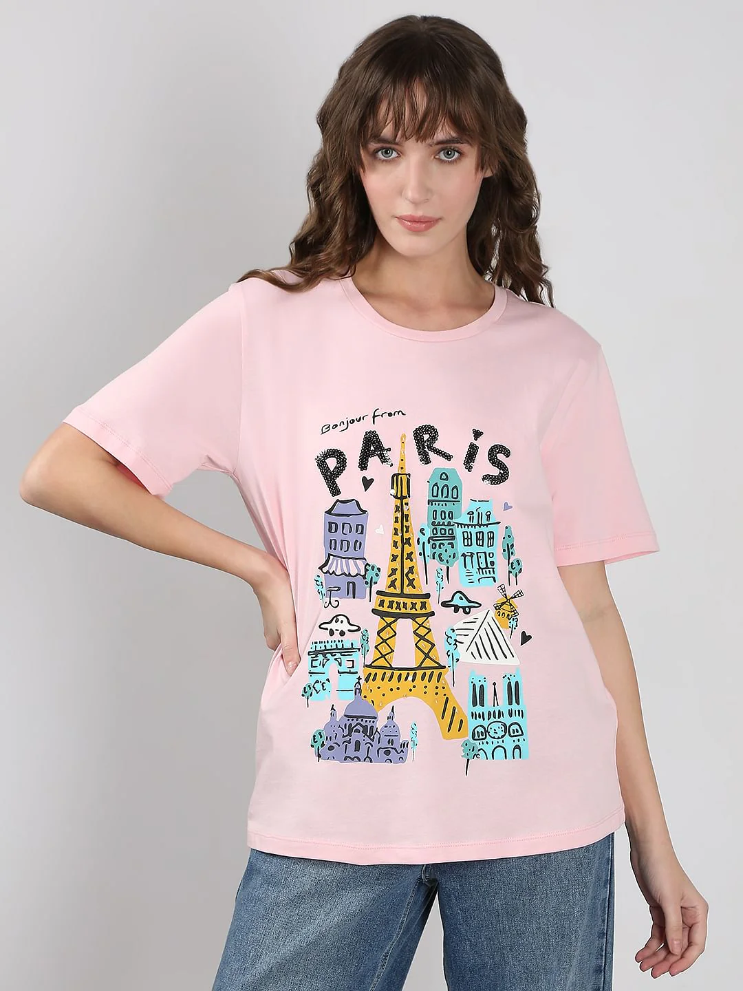 Pink Printed Cotton T-Shirt - Image 2