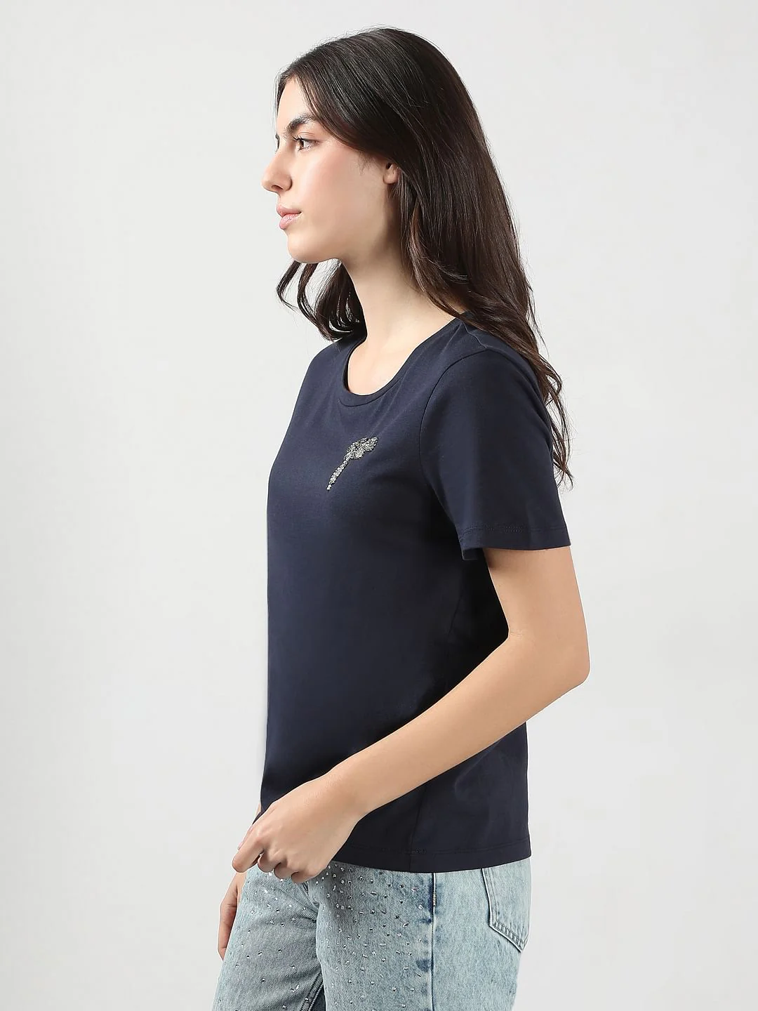 Navy Blue Motif Detail T-Shirt - Image 3