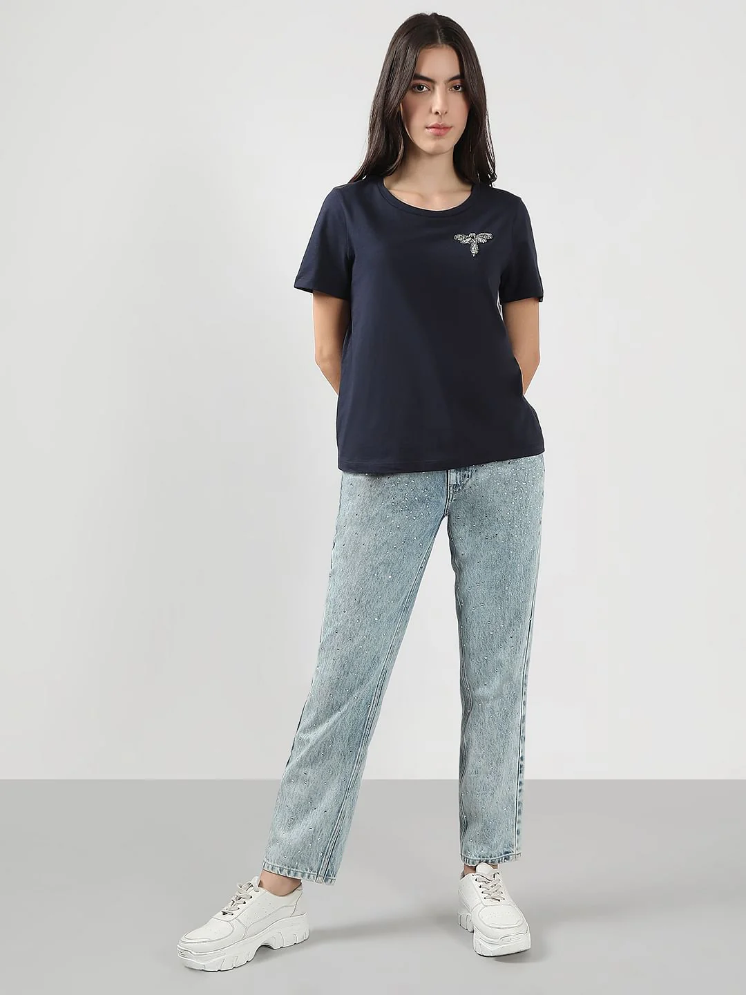 Navy Blue Motif Detail T-Shirt - Image 5