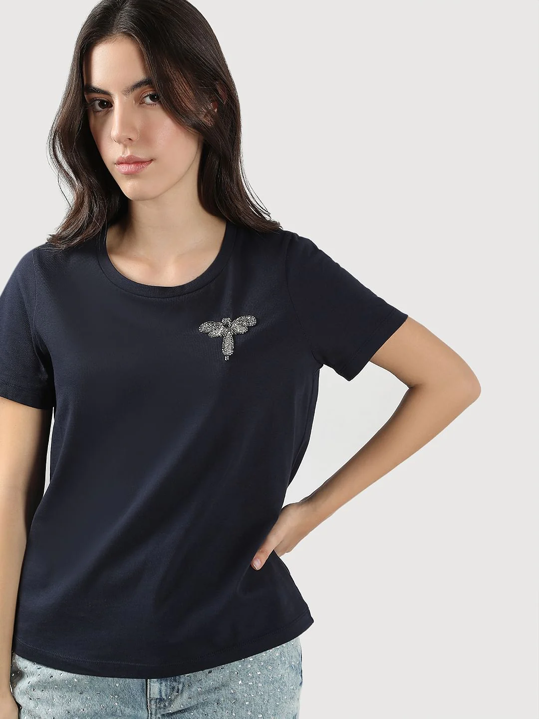 Navy Blue Motif Detail T-Shirt - Image 6