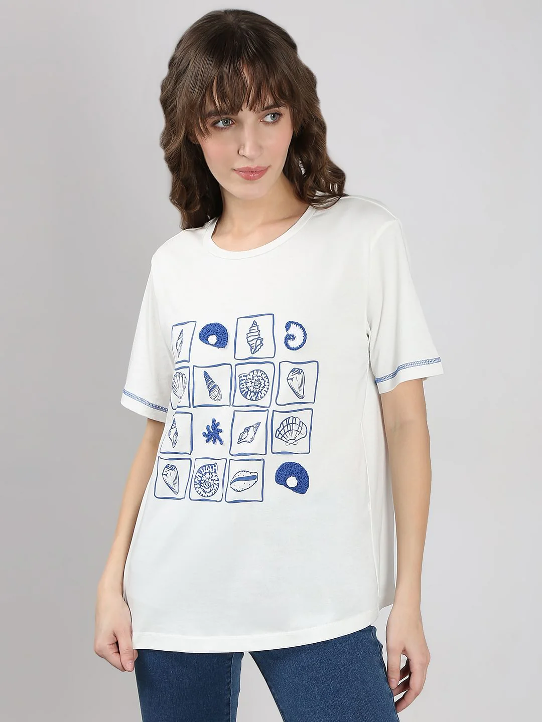White Crochet Print T-Shirt - Image 2