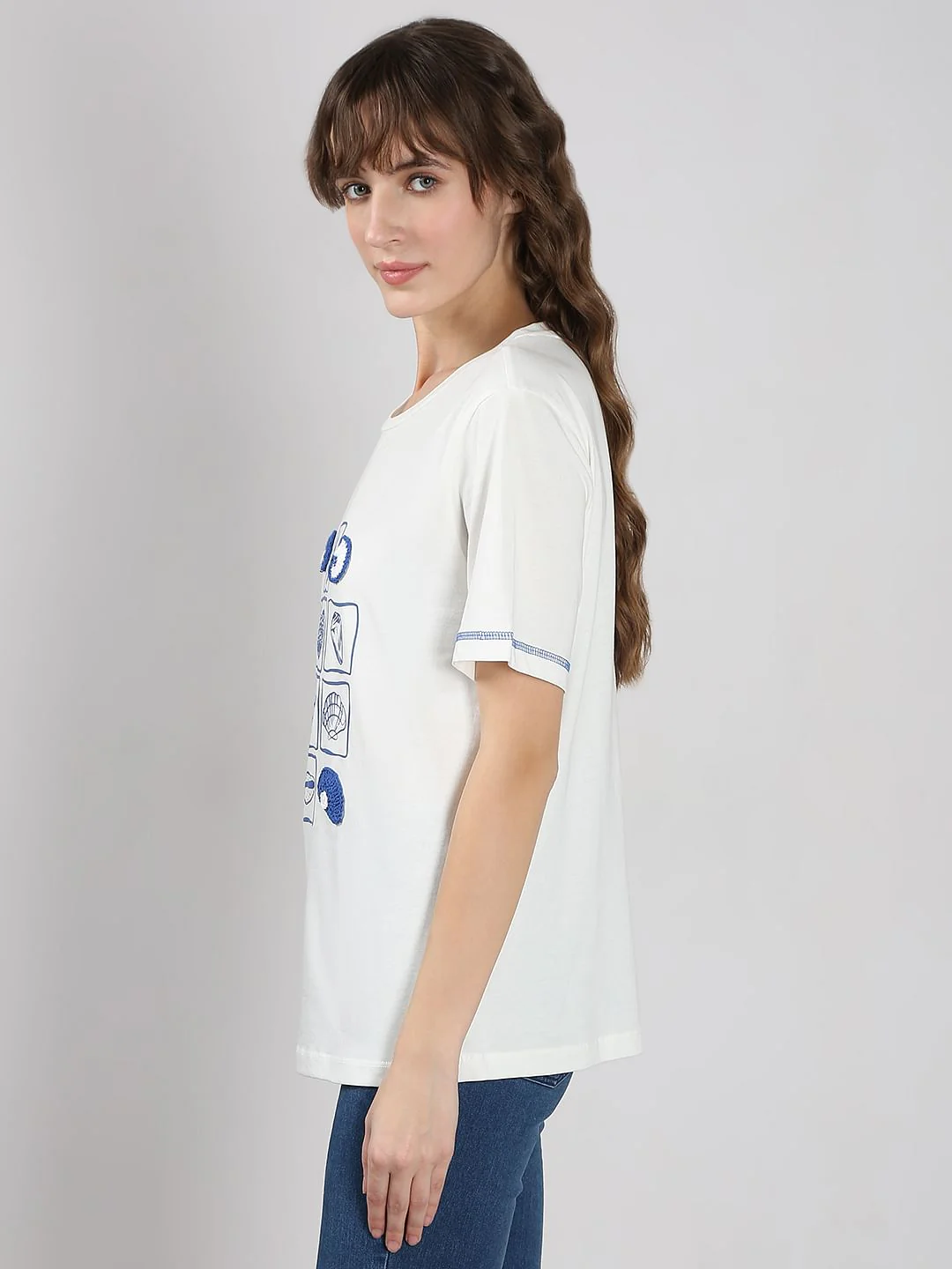 White Crochet Print T-Shirt - Image 3