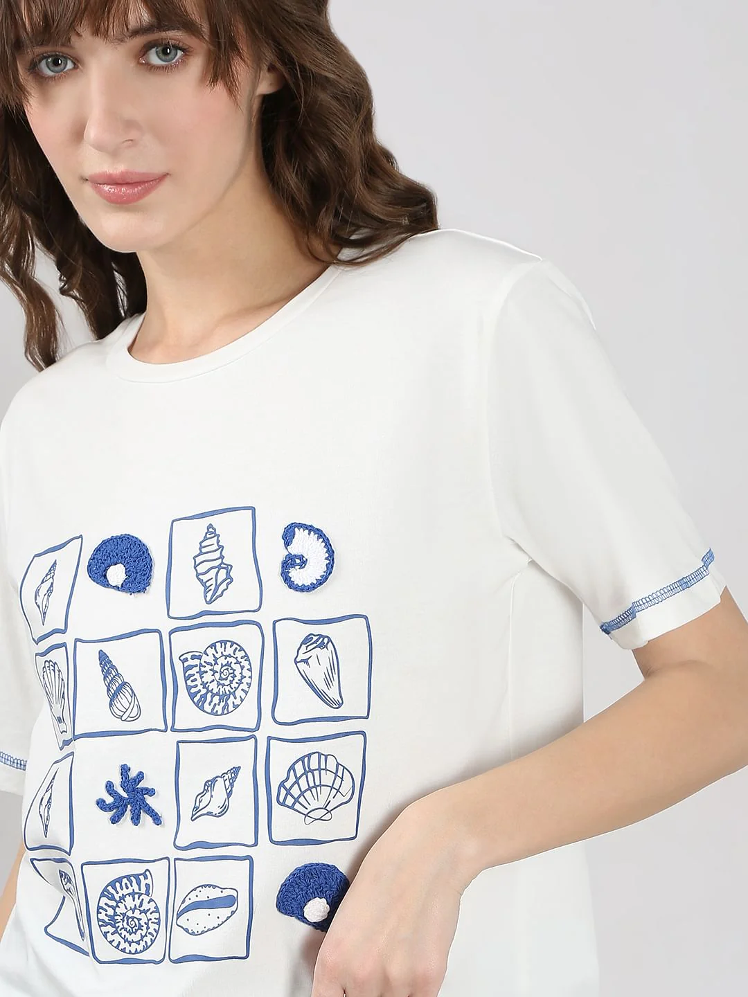 White Crochet Print T-Shirt - Image 6