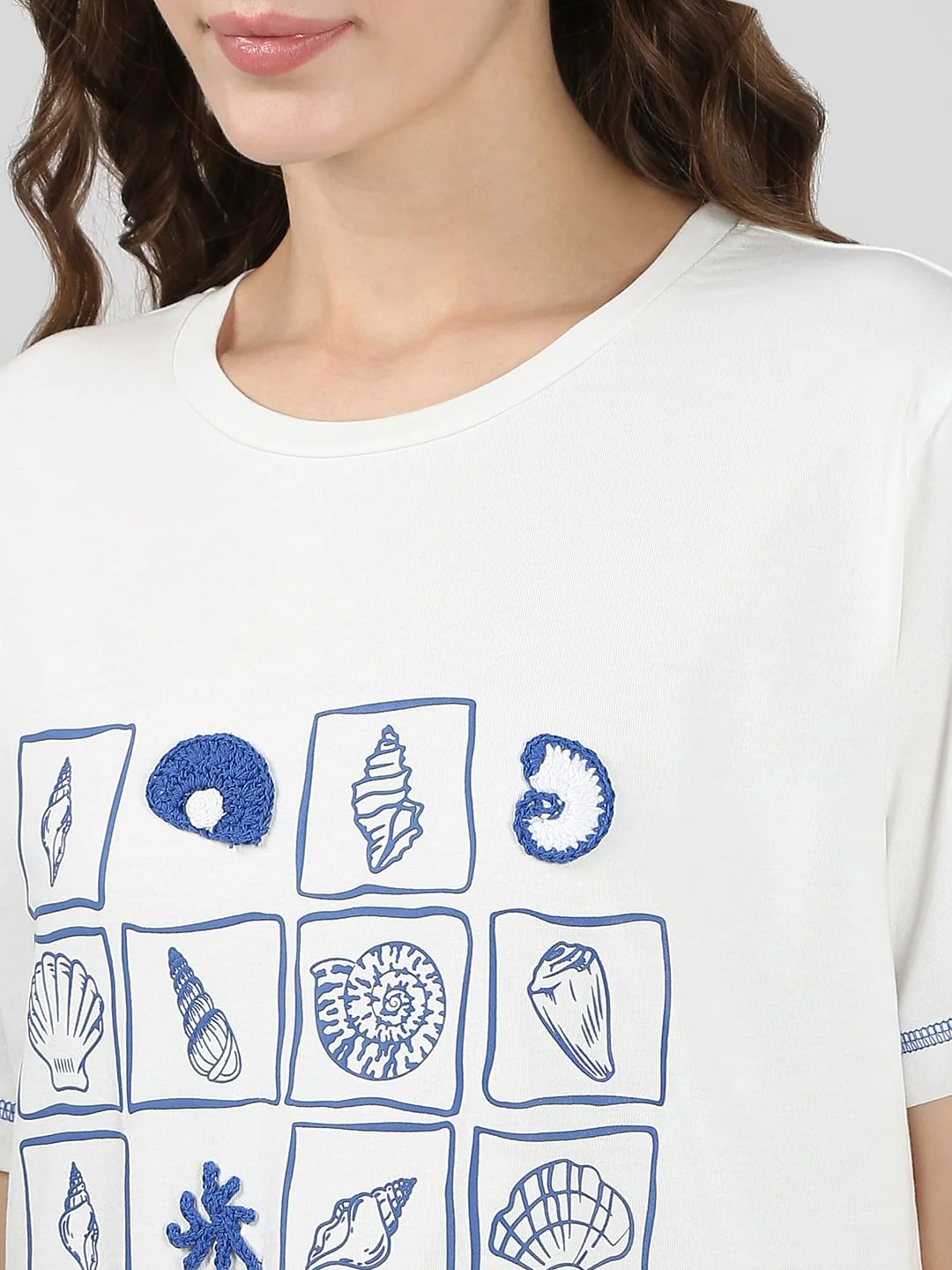 White Crochet Print T-Shirt - Image 7