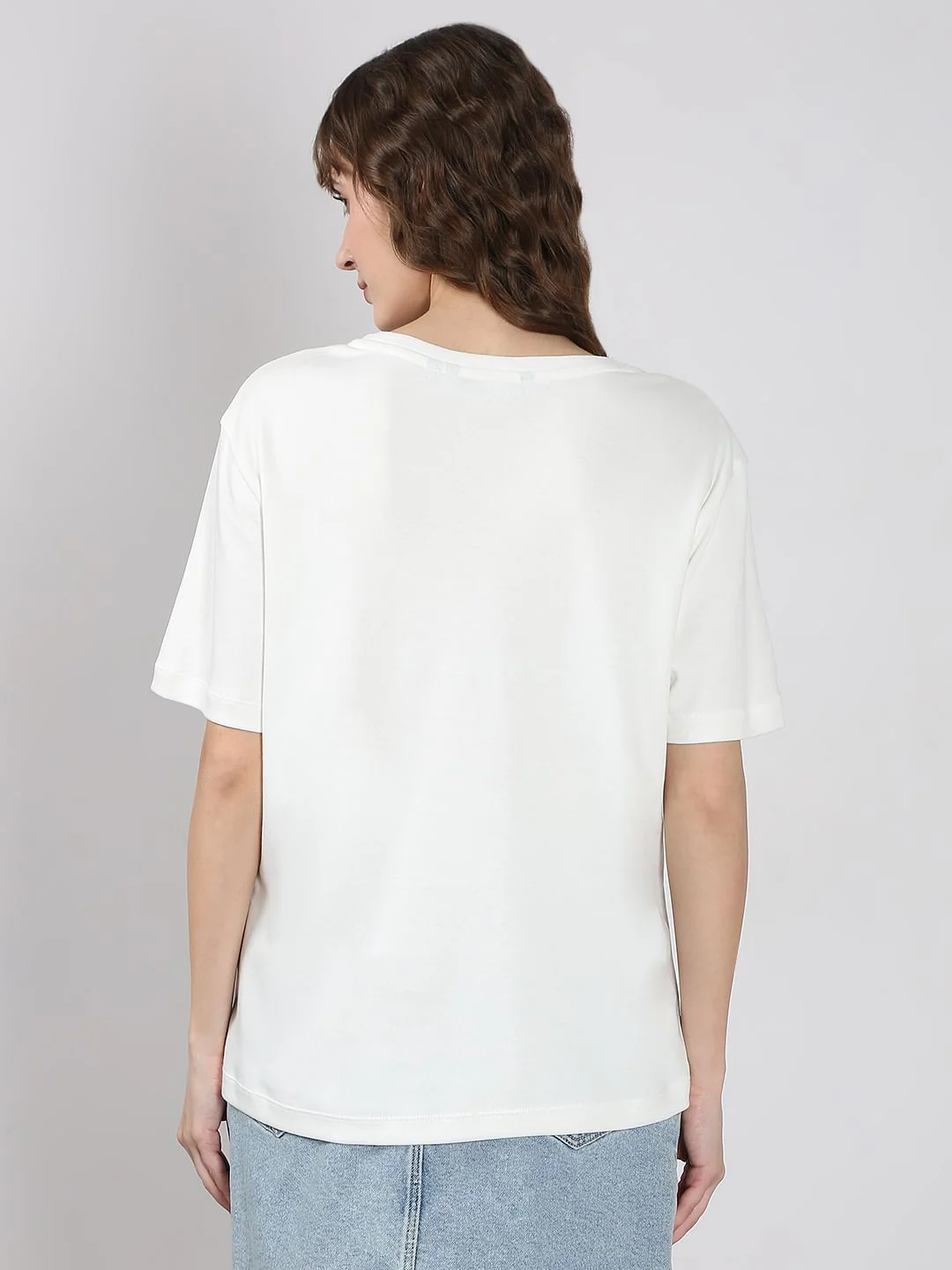 White Silver Text Cotton T-Shirt - Image 4