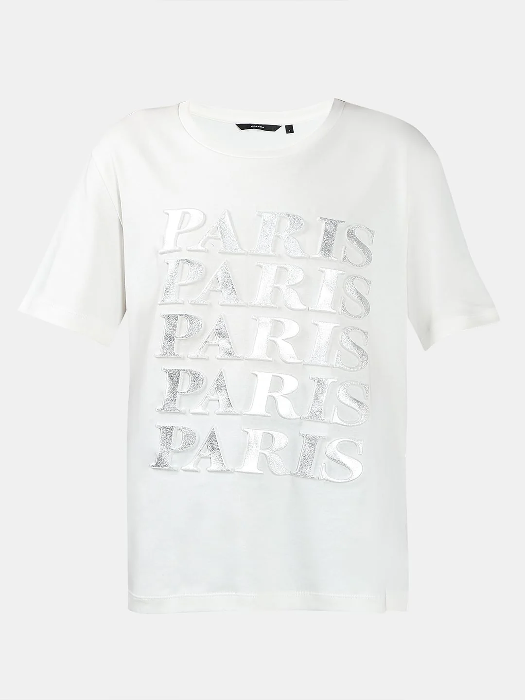 White Silver Text Cotton T-Shirt - Image 7