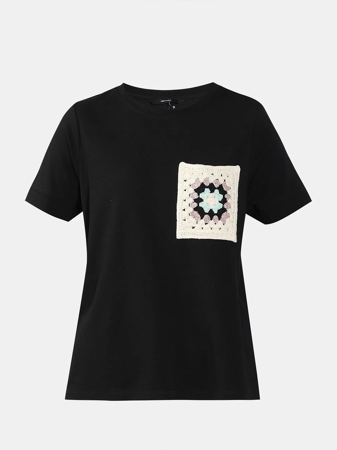Black Crochet Pocket T-Shirt - Image 7