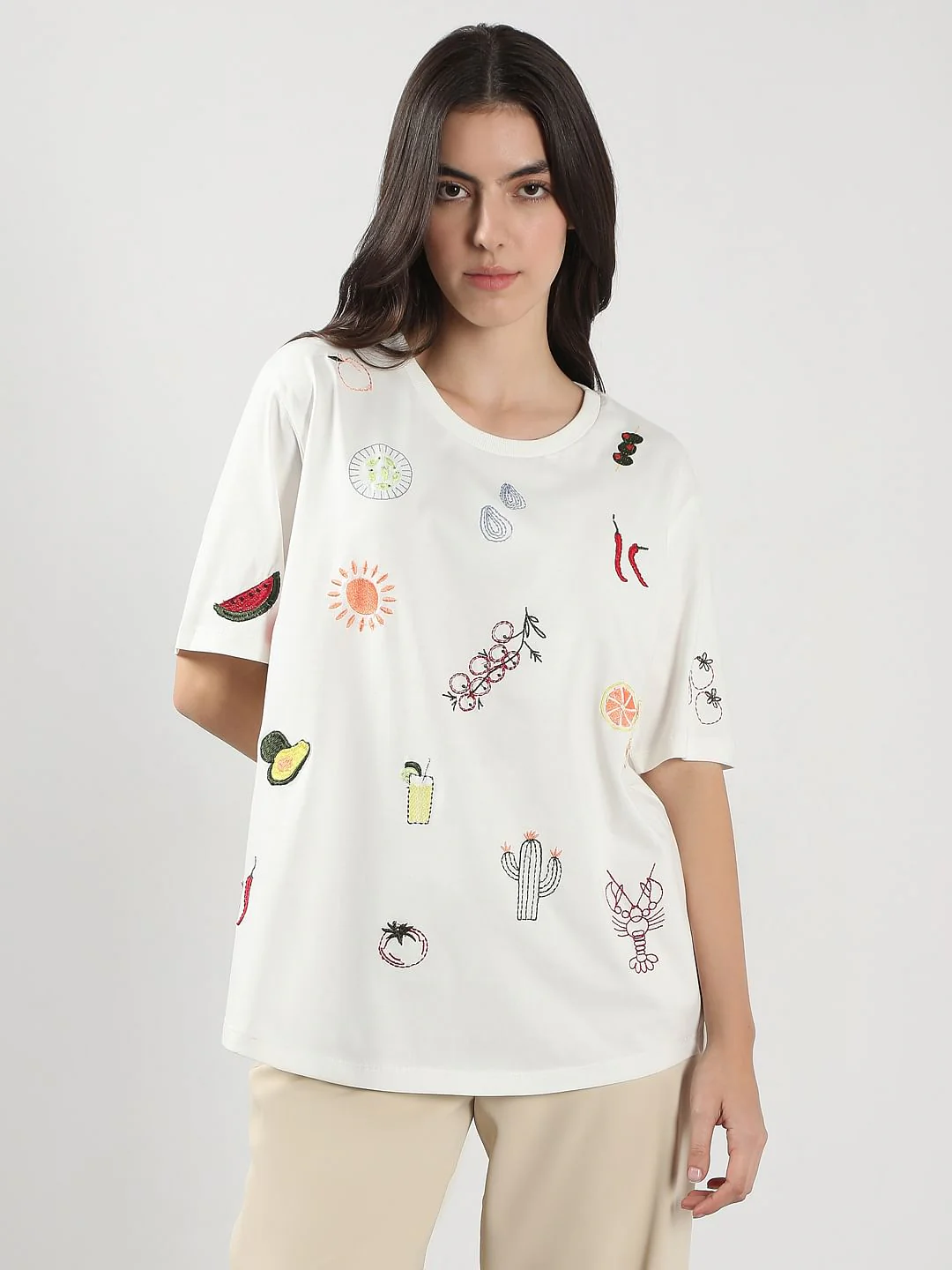 White Printed Cotton T-Shirt - Image 2