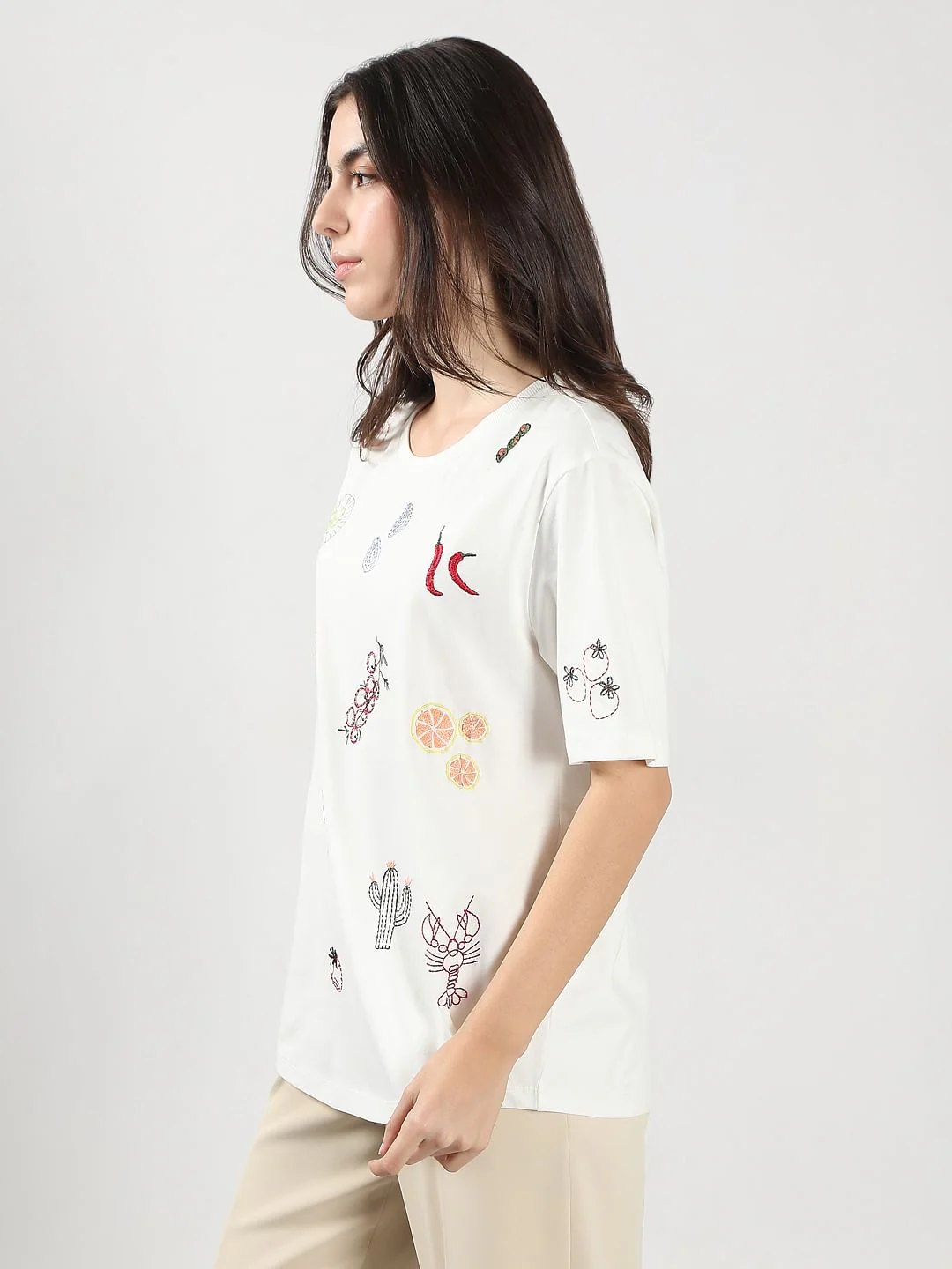 White Printed Cotton T-Shirt - Image 3