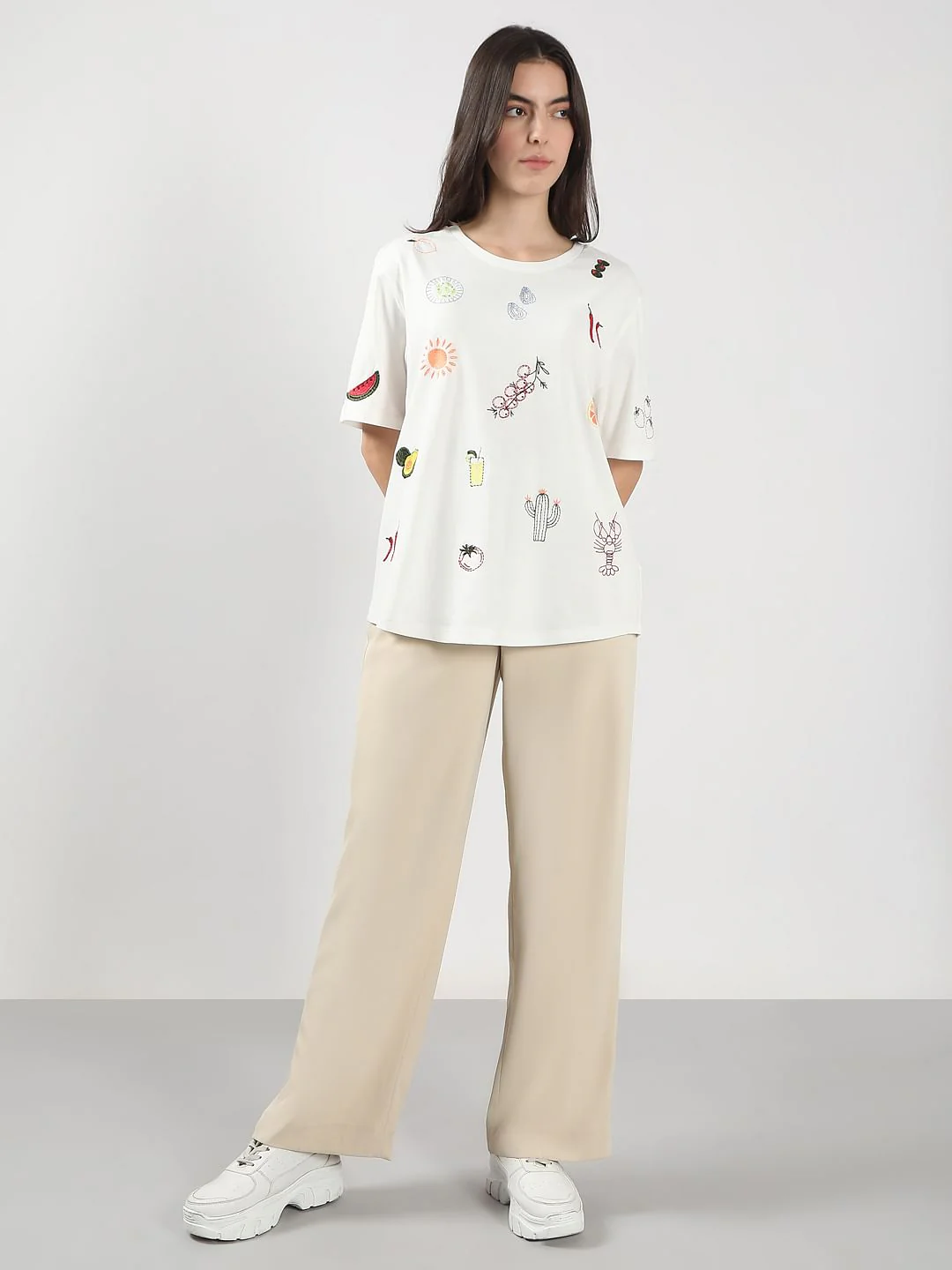 White Printed Cotton T-Shirt - Image 5