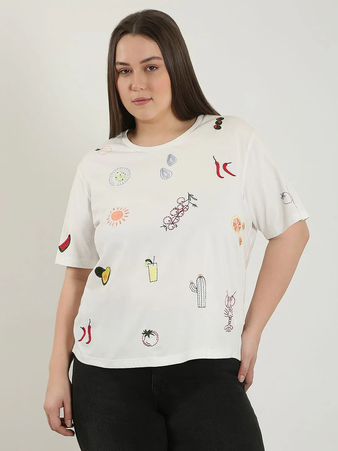 Curve White Printed Cotton T-Shirt - Image 2