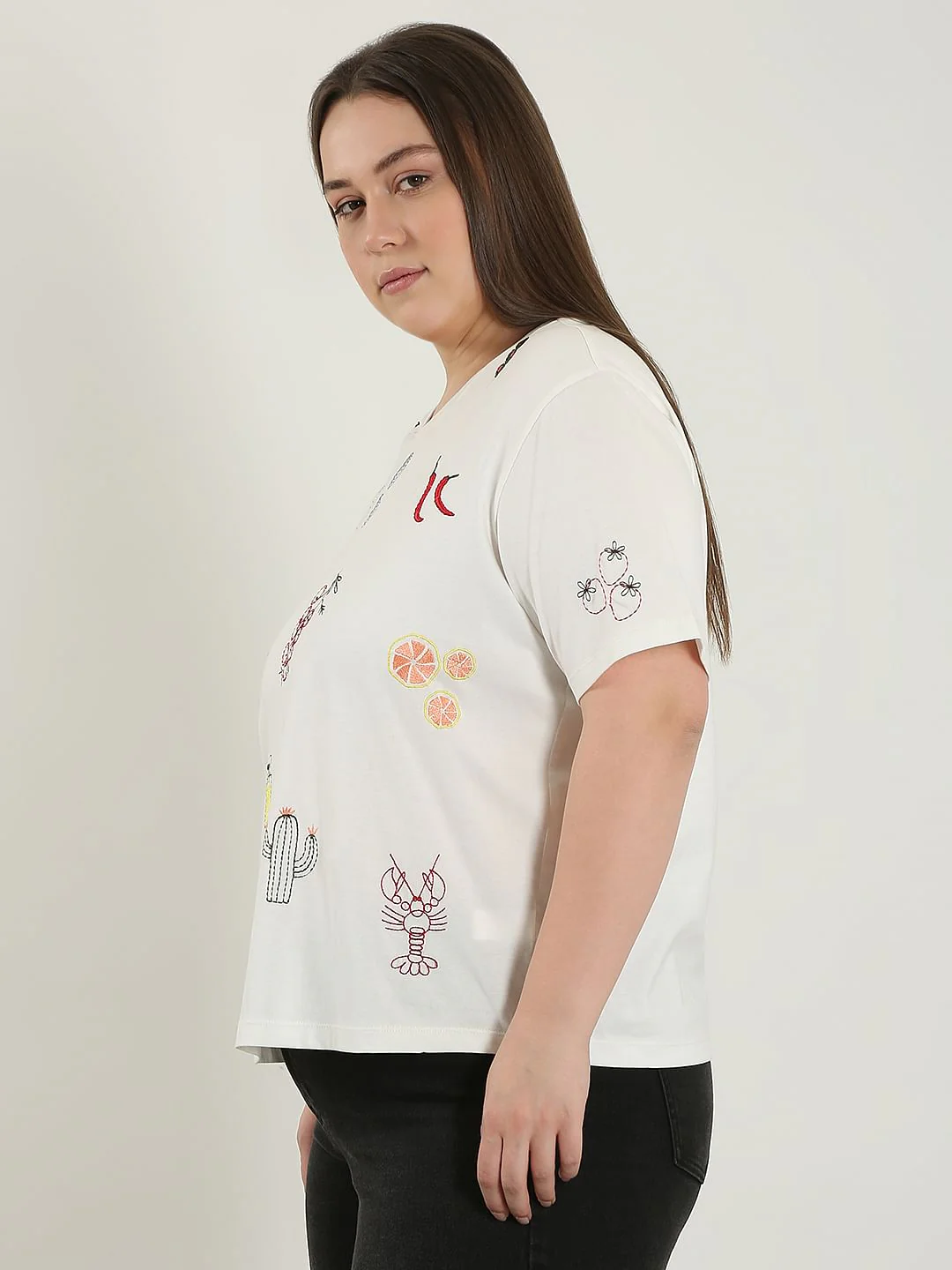 Curve White Printed Cotton T-Shirt - Image 3