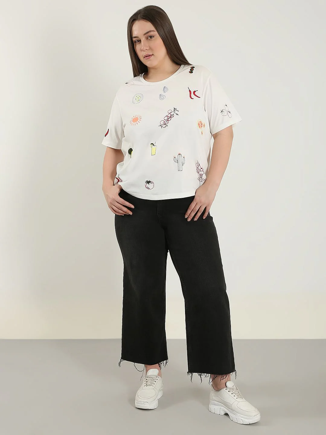 Curve White Printed Cotton T-Shirt - Image 5