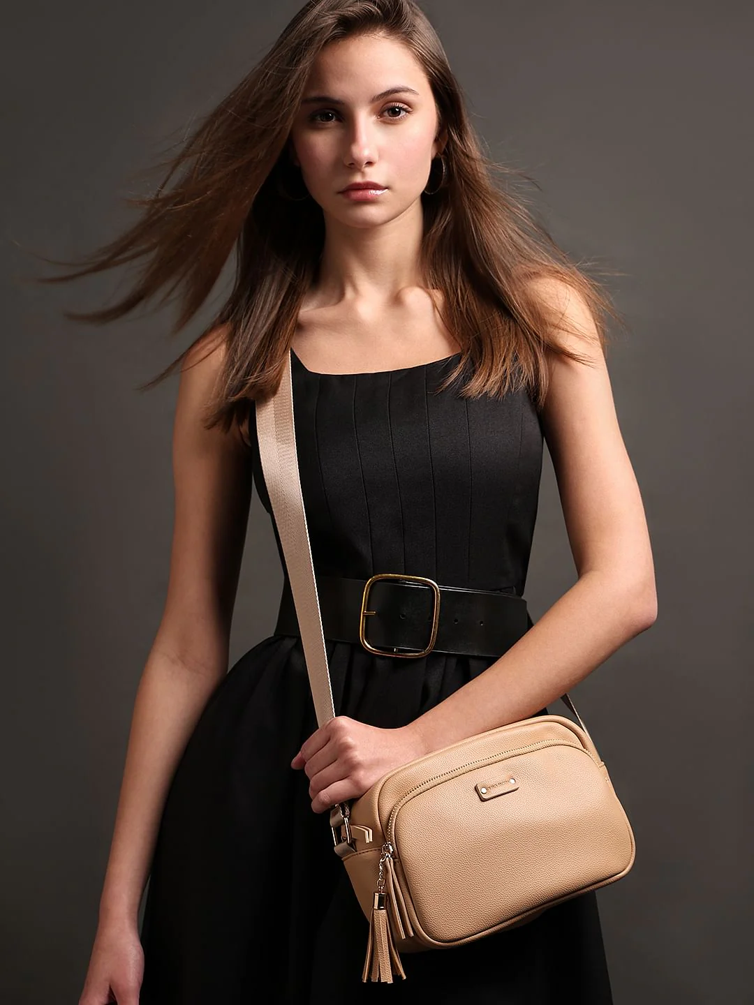 Tan Rectangular Sling Bag