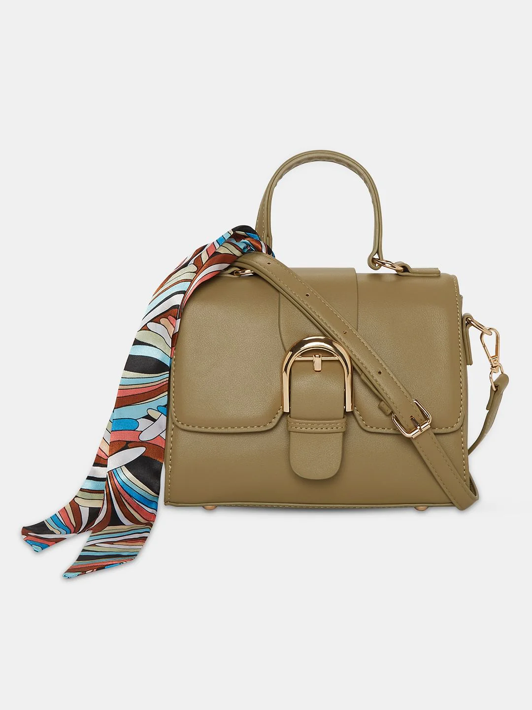 Khaki Scarf Detail Sling Bag - Image 2