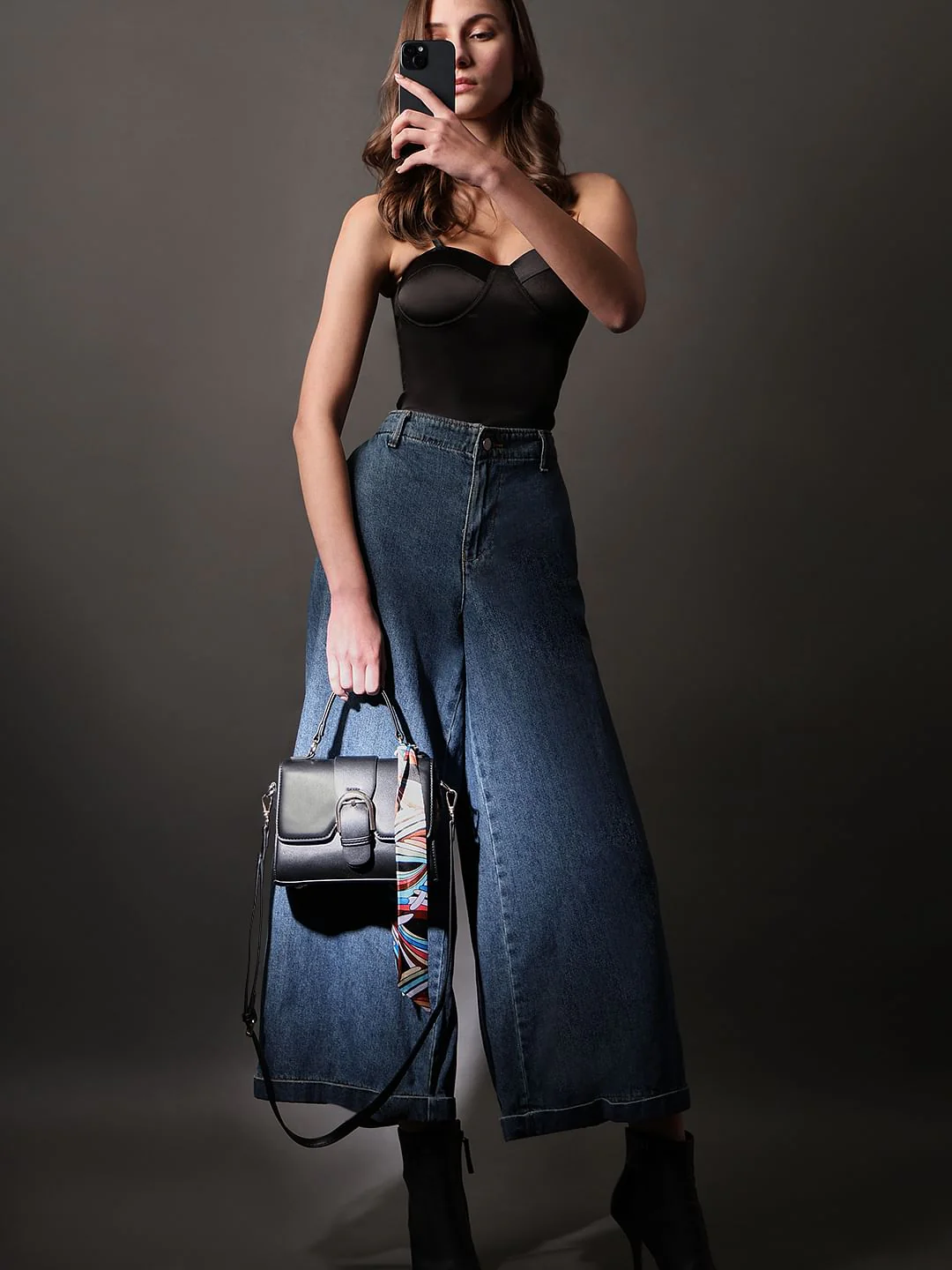Black Scarf Detail Sling Bag