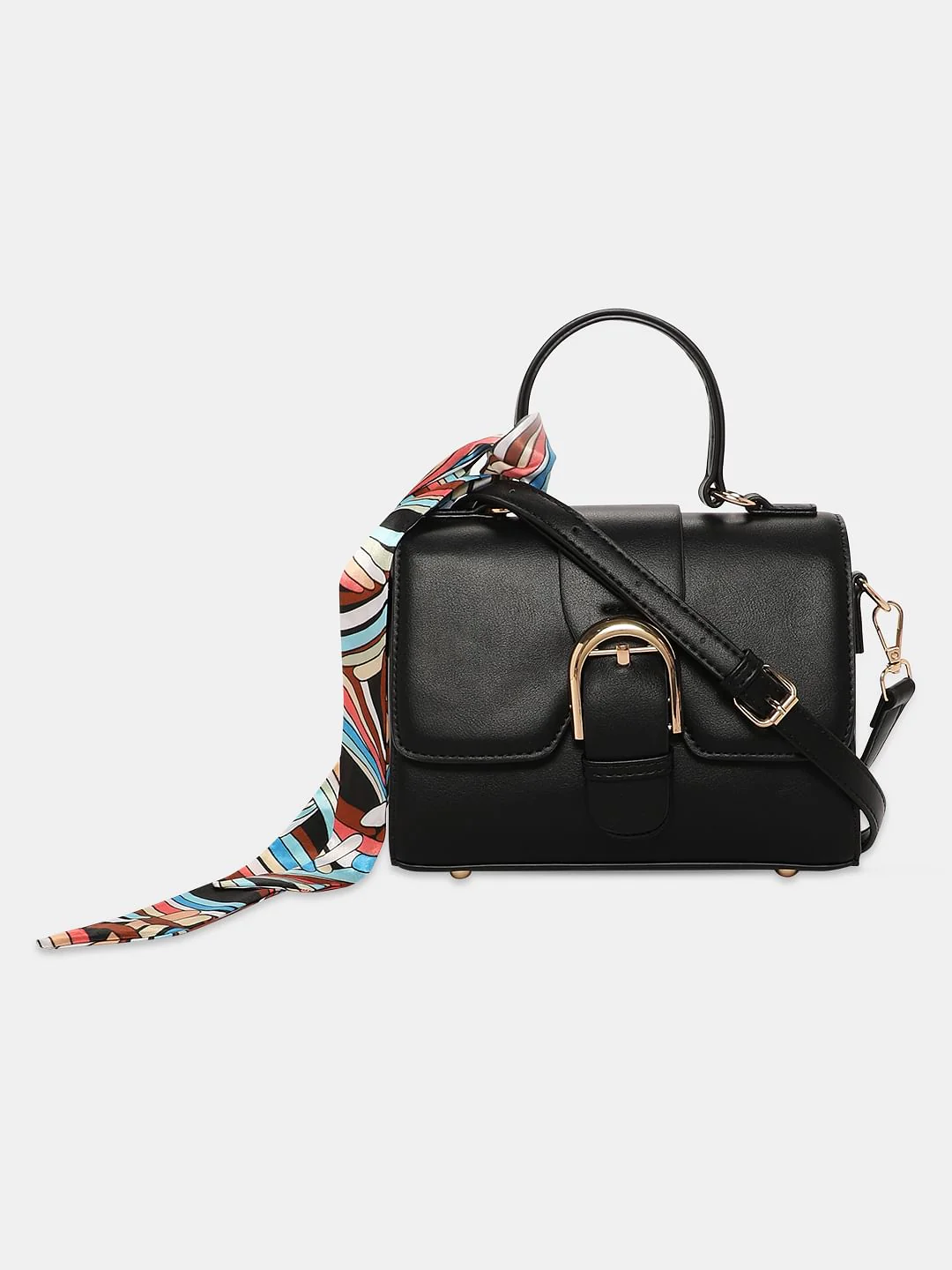 Black Scarf Detail Sling Bag - Image 2