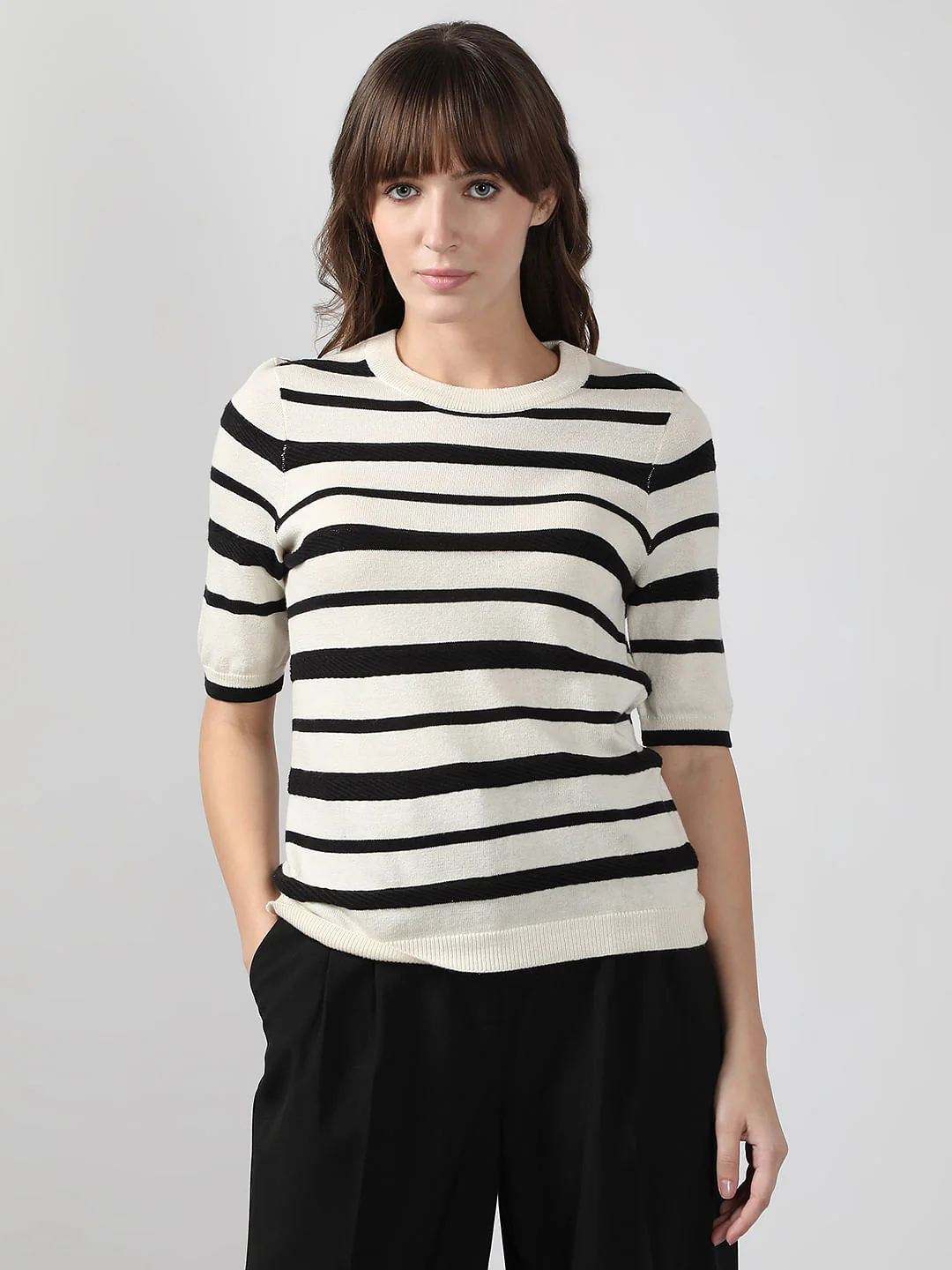 Black & White Striped Knitted Top - Image 2