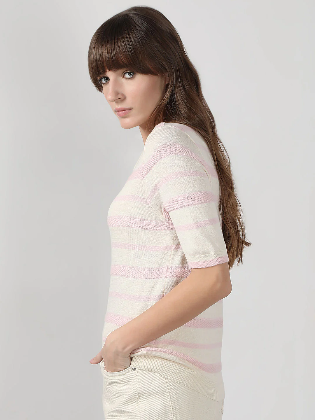 Pink & White Striped Knitted Top - Image 3