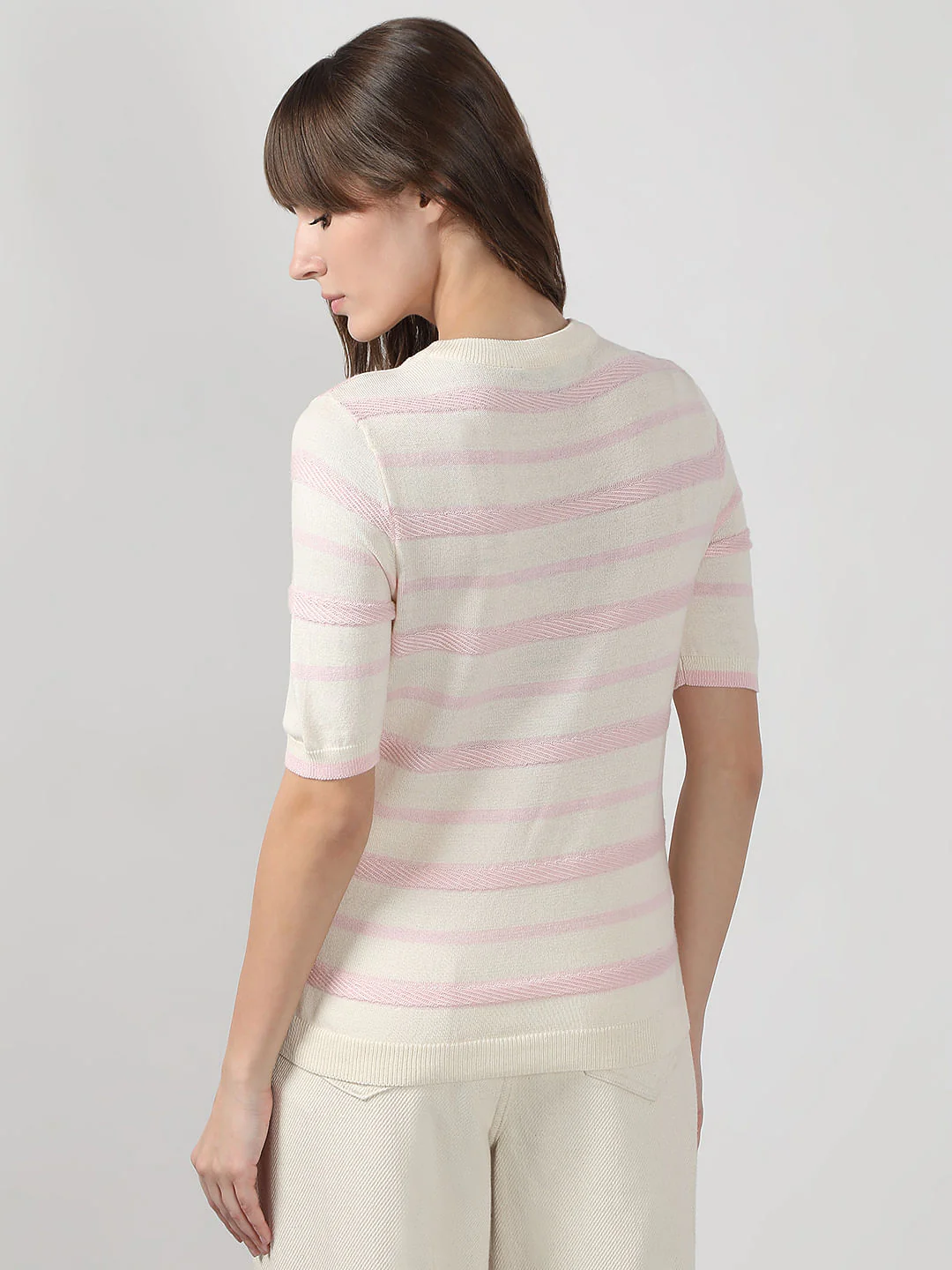 Pink & White Striped Knitted Top - Image 4