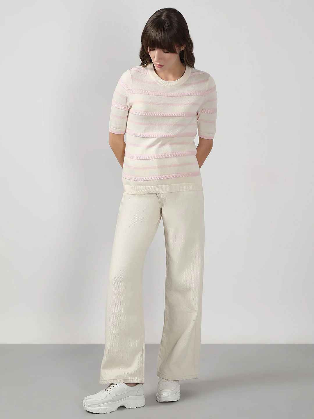Pink & White Striped Knitted Top - Image 5