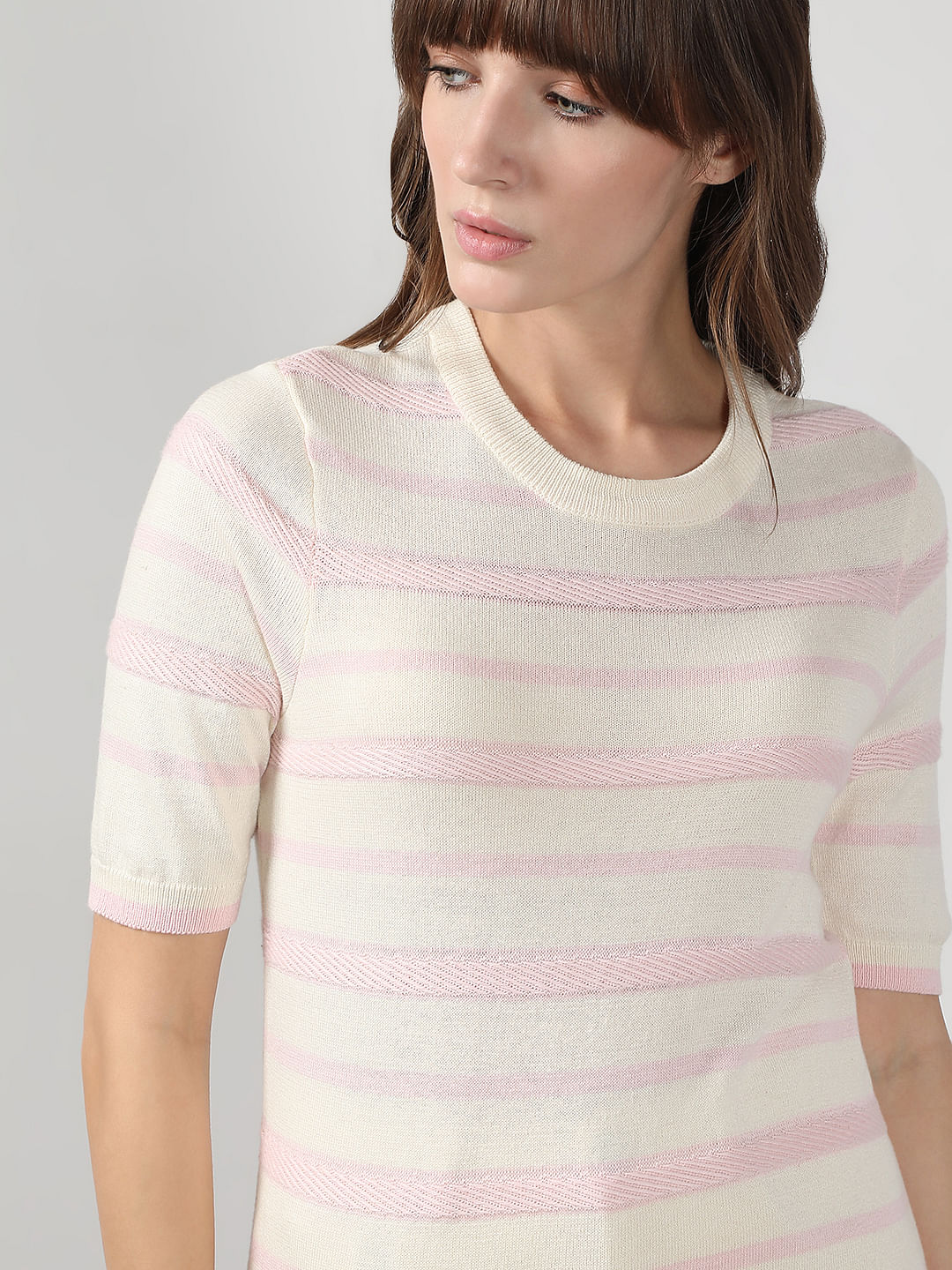 Pink & White Striped Knitted Top - Image 6