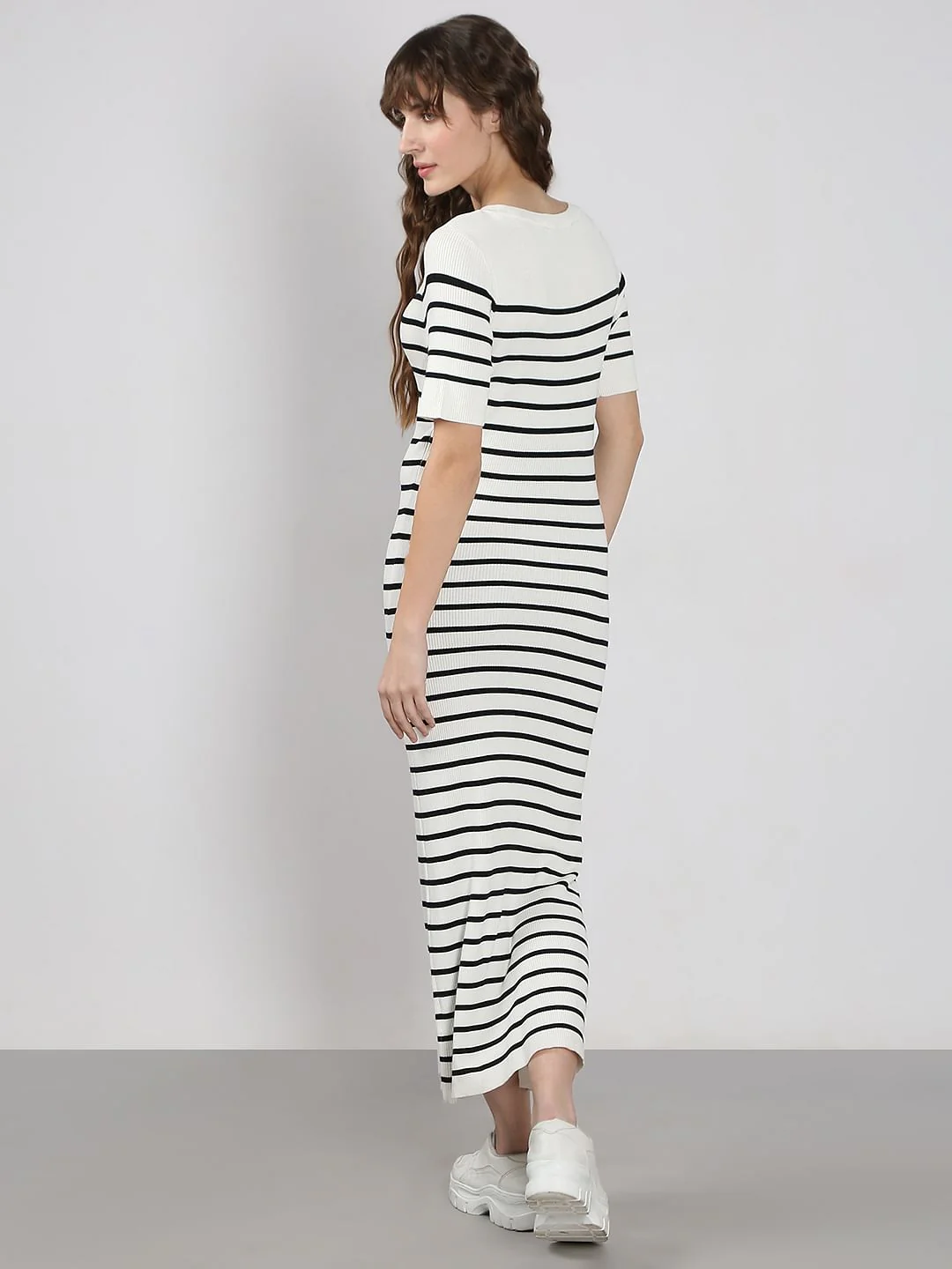 White Striped Ankle Length Dress - Image 4