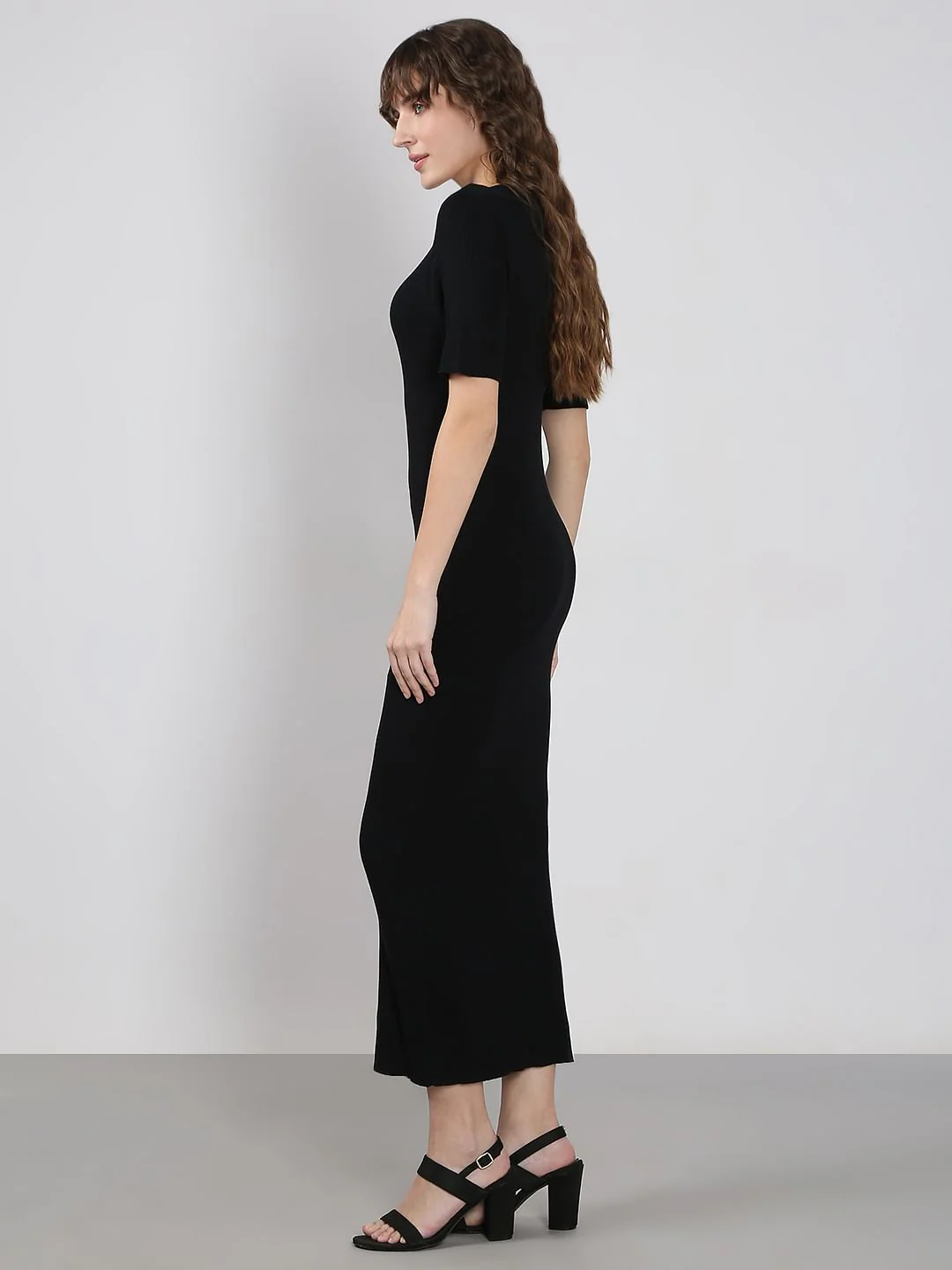 Black Ankle Length Bodycon Dress - Image 3