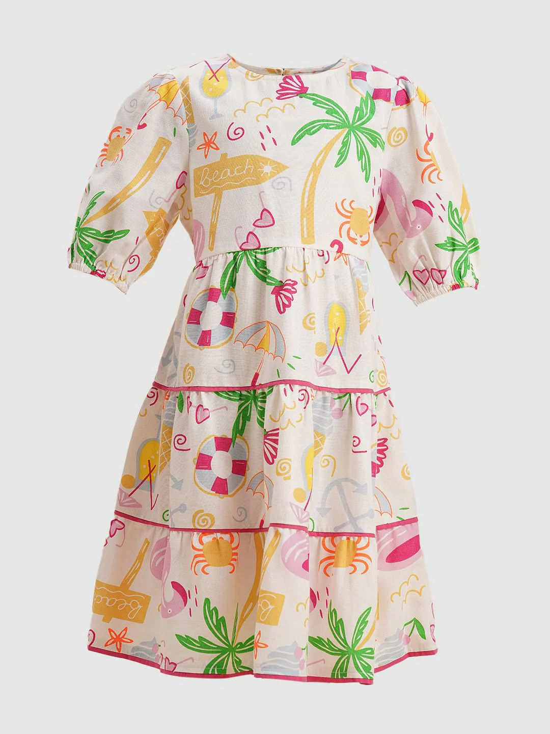 Girls White Printed Dress - Image 6