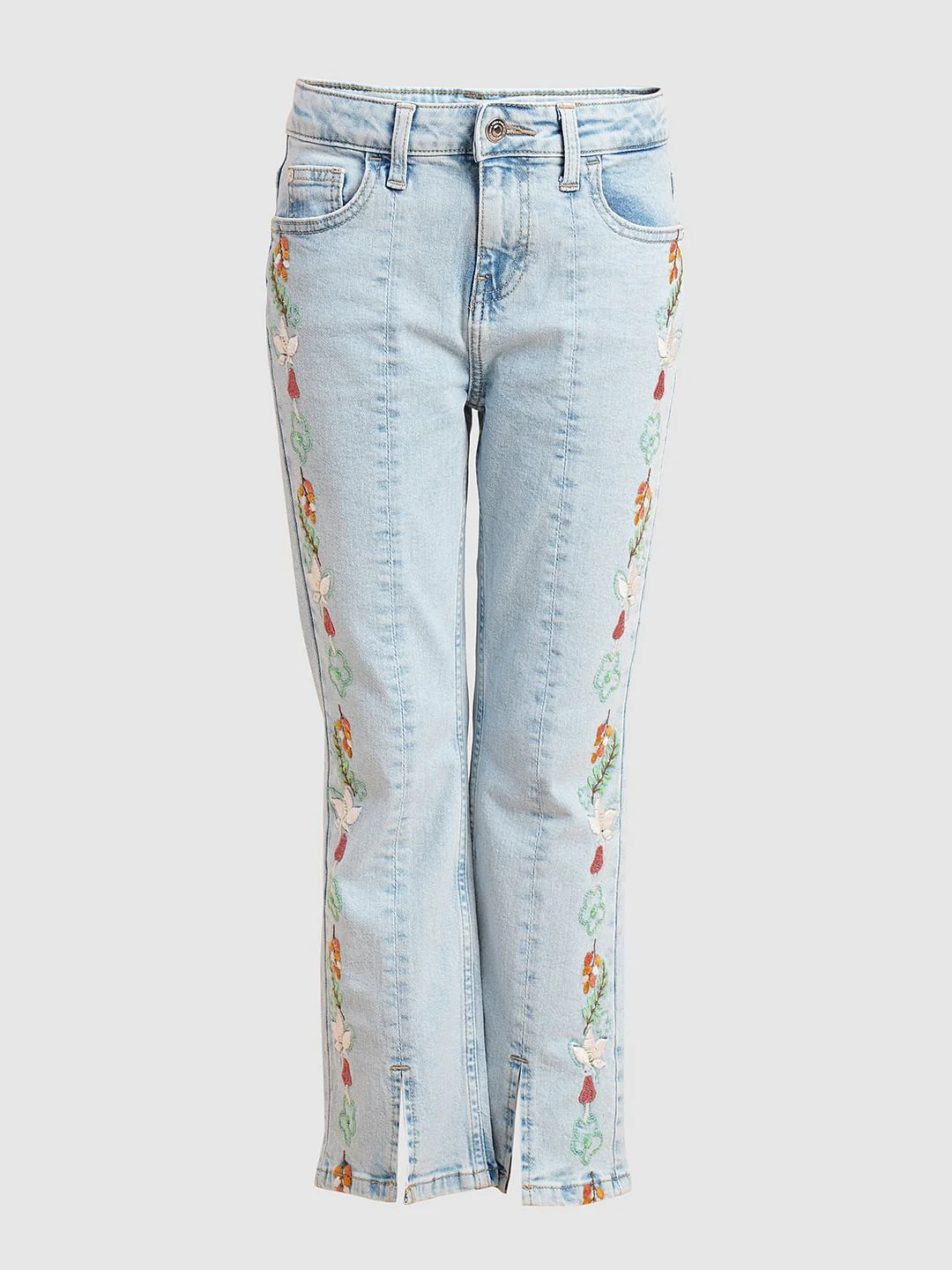 Girls Blue Embroidered Print Bootcut Jeans - Image 5