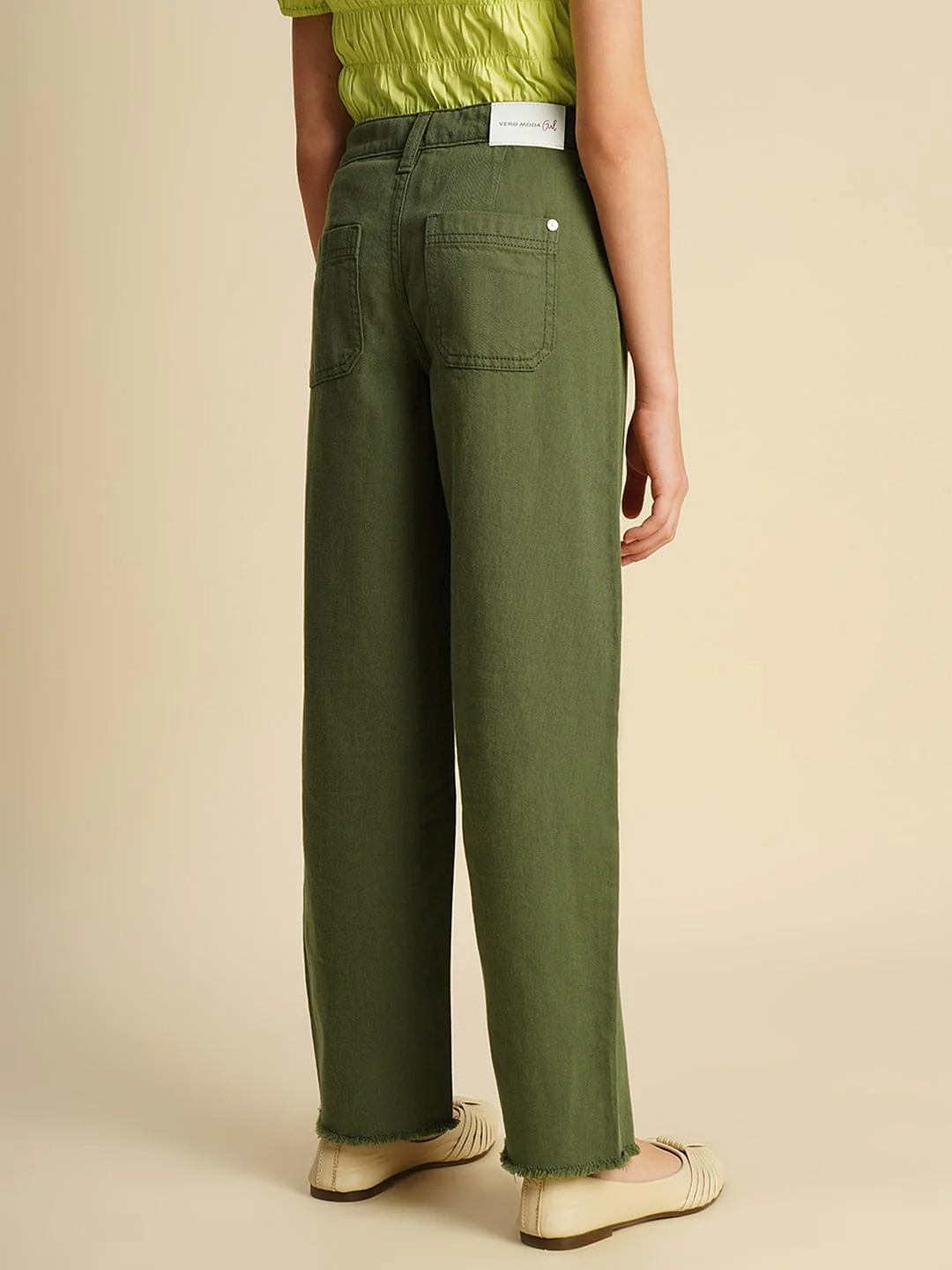 Girls Green Embellished Wide Leg Jeans - Image 3
